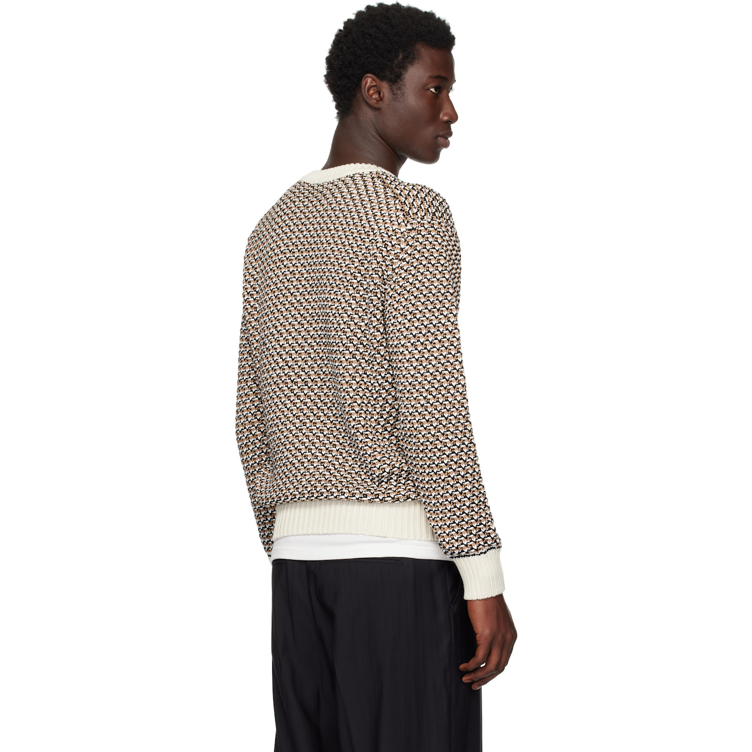  Boss Beige Cotton Rich Knitted Structure Sweater 