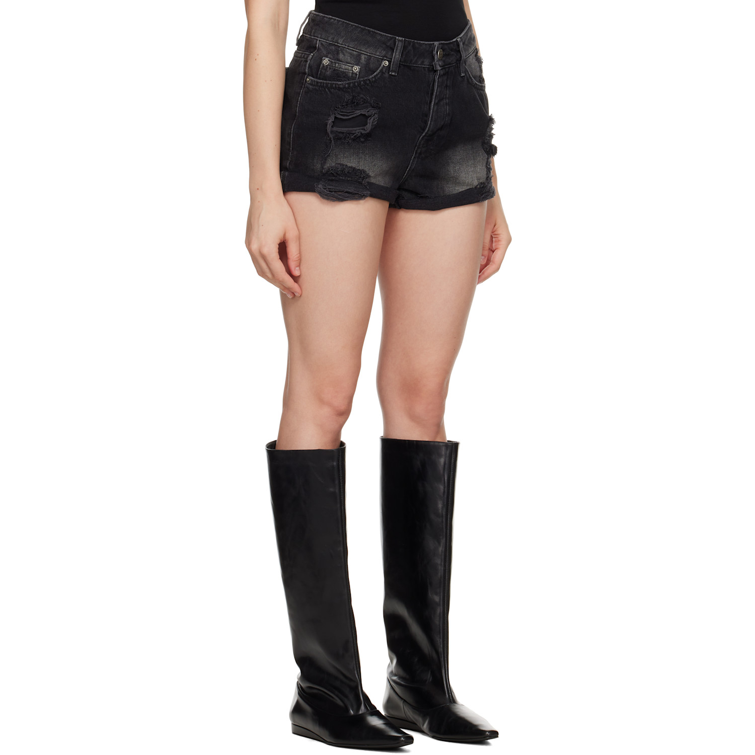  Ksubi Black Rollin Out Trashed Denim Shorts 