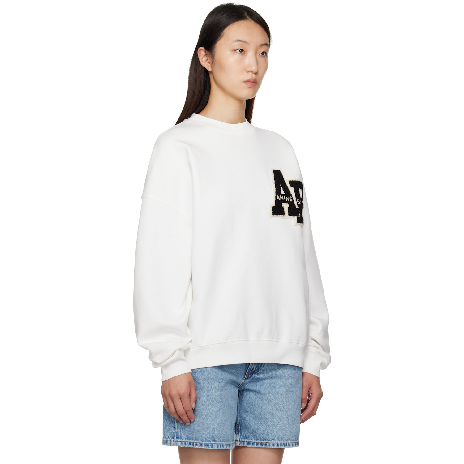  Anine Bing Off-white Miles Oversized Letterman Sweatshirt 