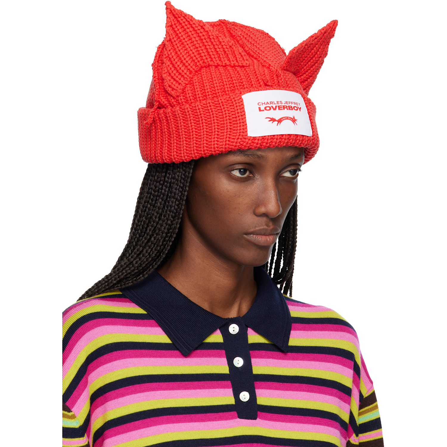  Charles Jeffrey Loverboy Red Chunky Ears Beanie 