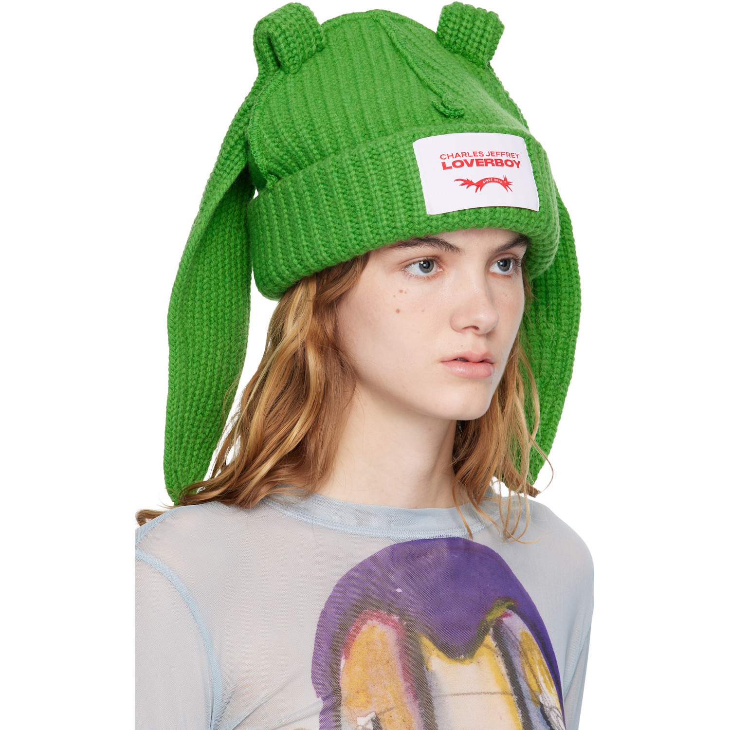  Charles Jeffrey Loverboy Green Chunky Rabbit Beanie 