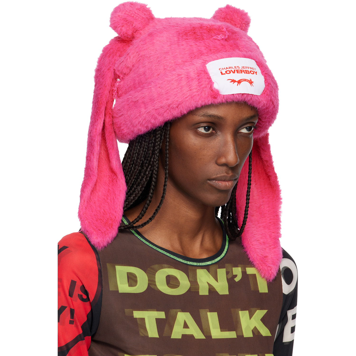  Charles Jeffrey Loverboy Pink Fluffy Chunky Rabbit Beanie 