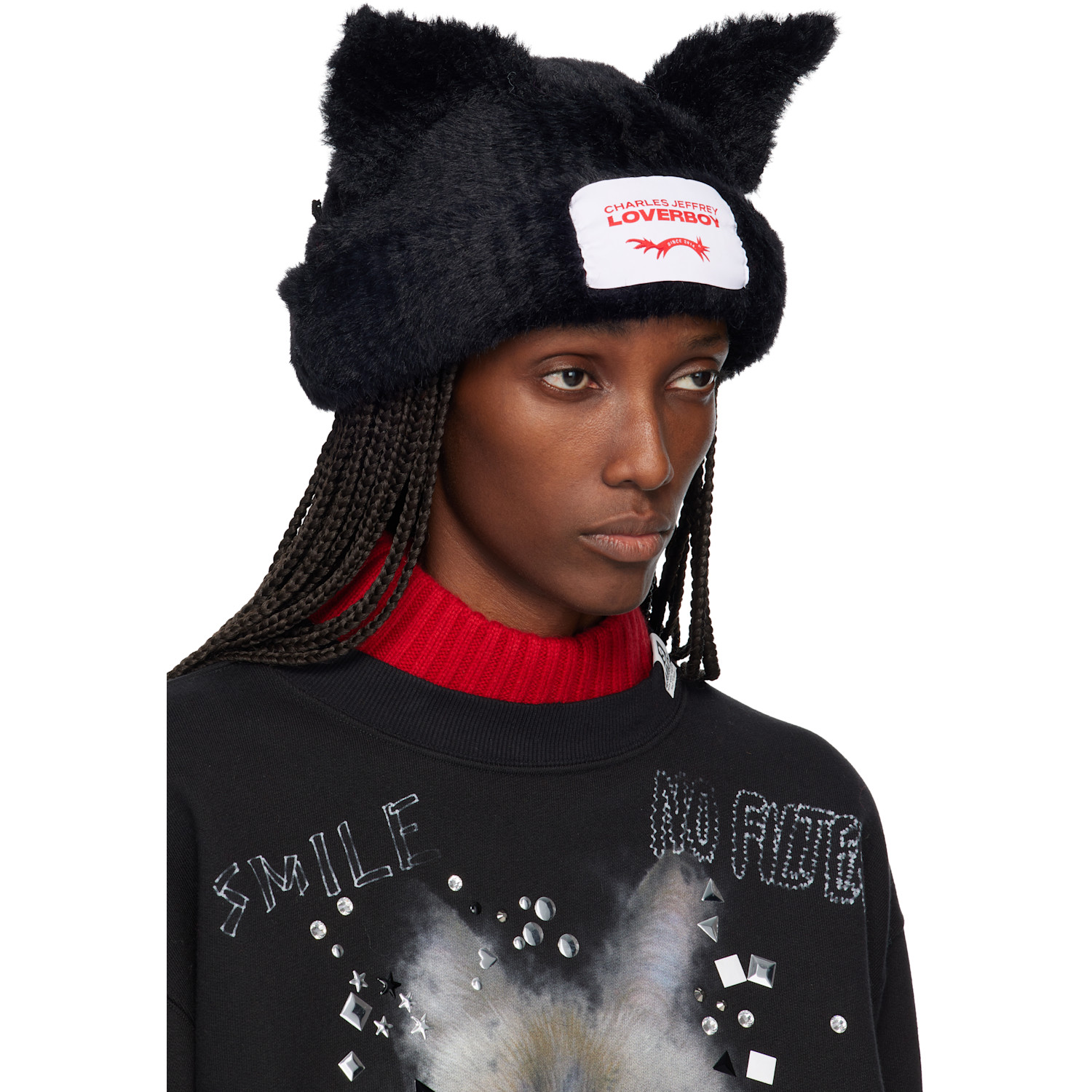  Charles Jeffrey Loverboy Black Fluffy Chunky Ears Beanie 