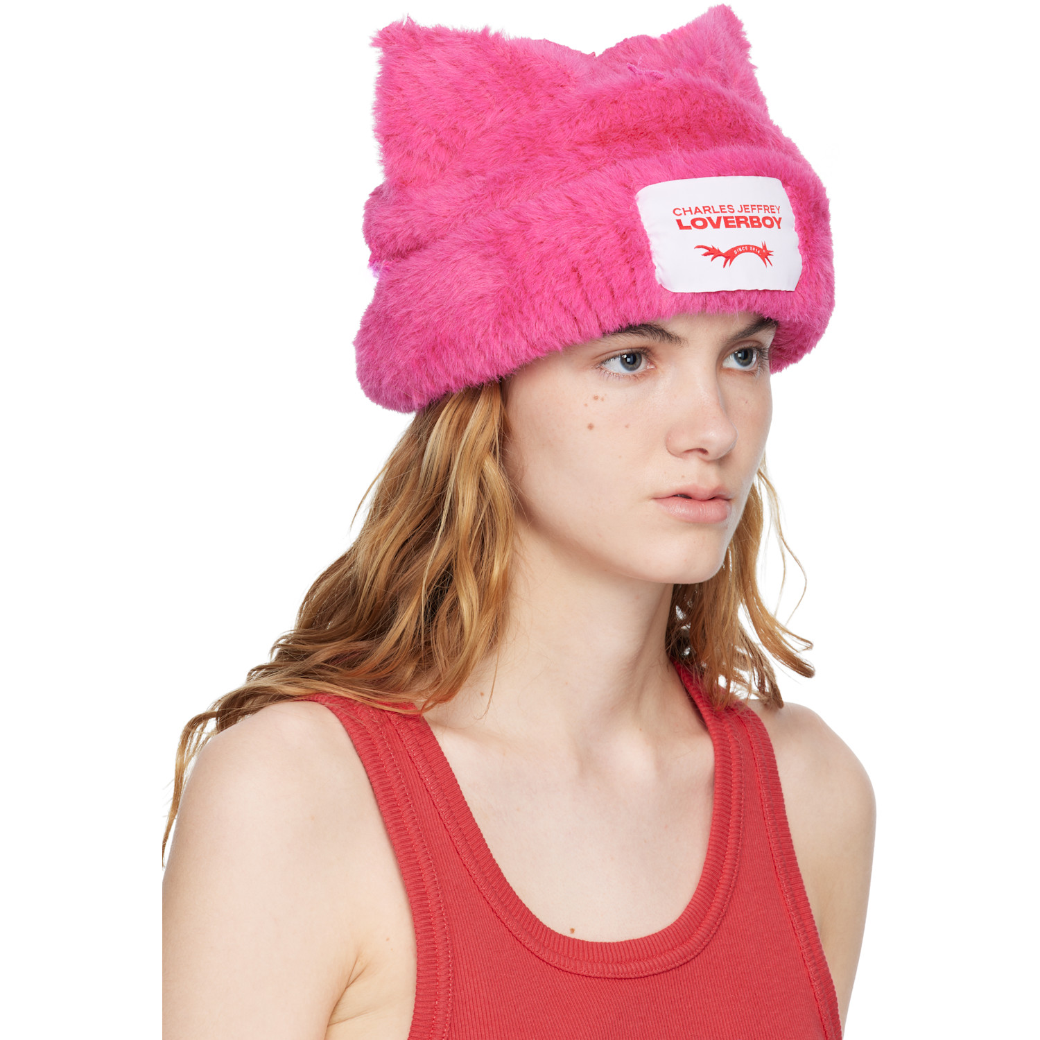  Charles Jeffrey Loverboy Pink Fluffy Chunky Ears Beanie 
