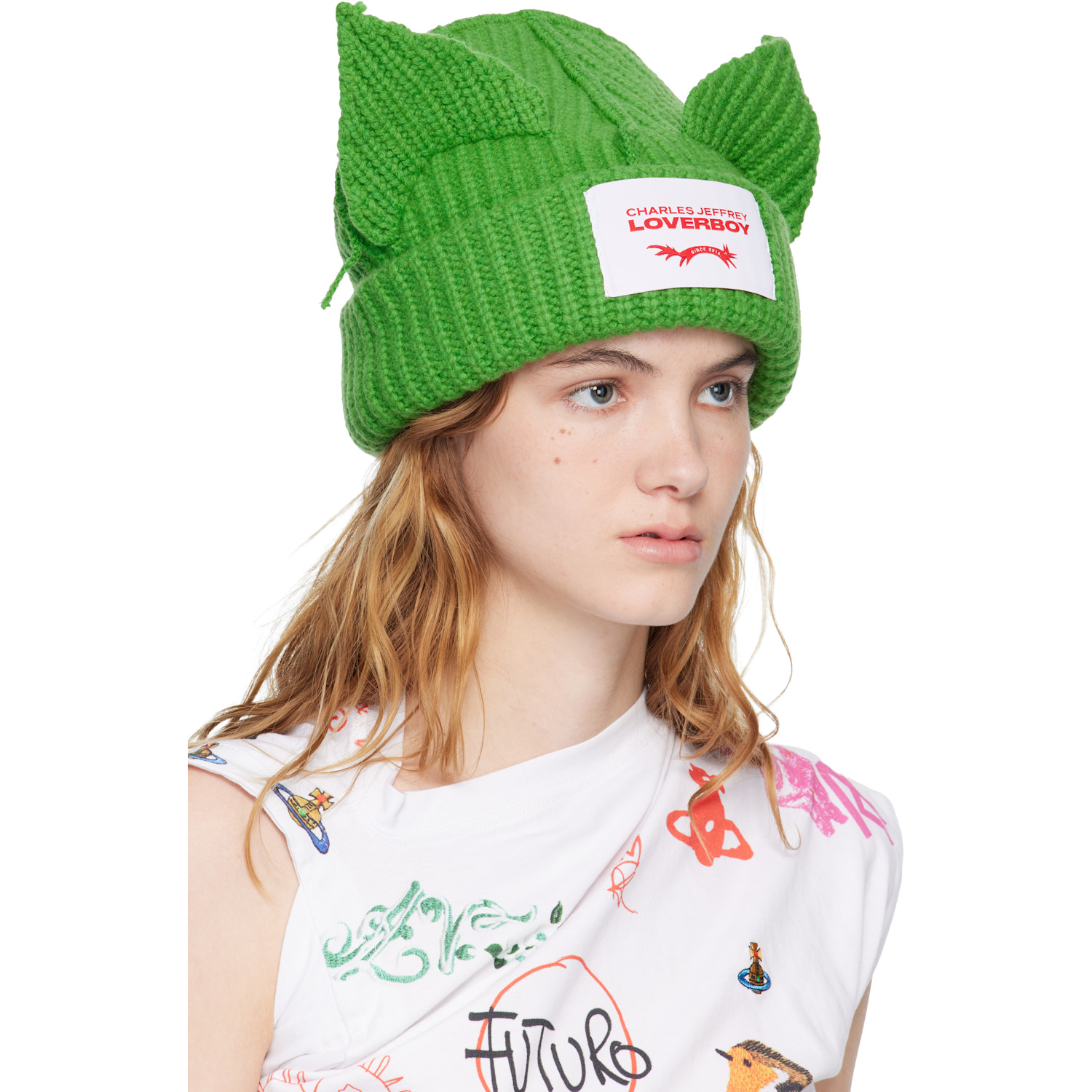  Charles Jeffrey Loverboy Green Chunky Ears Beanie 