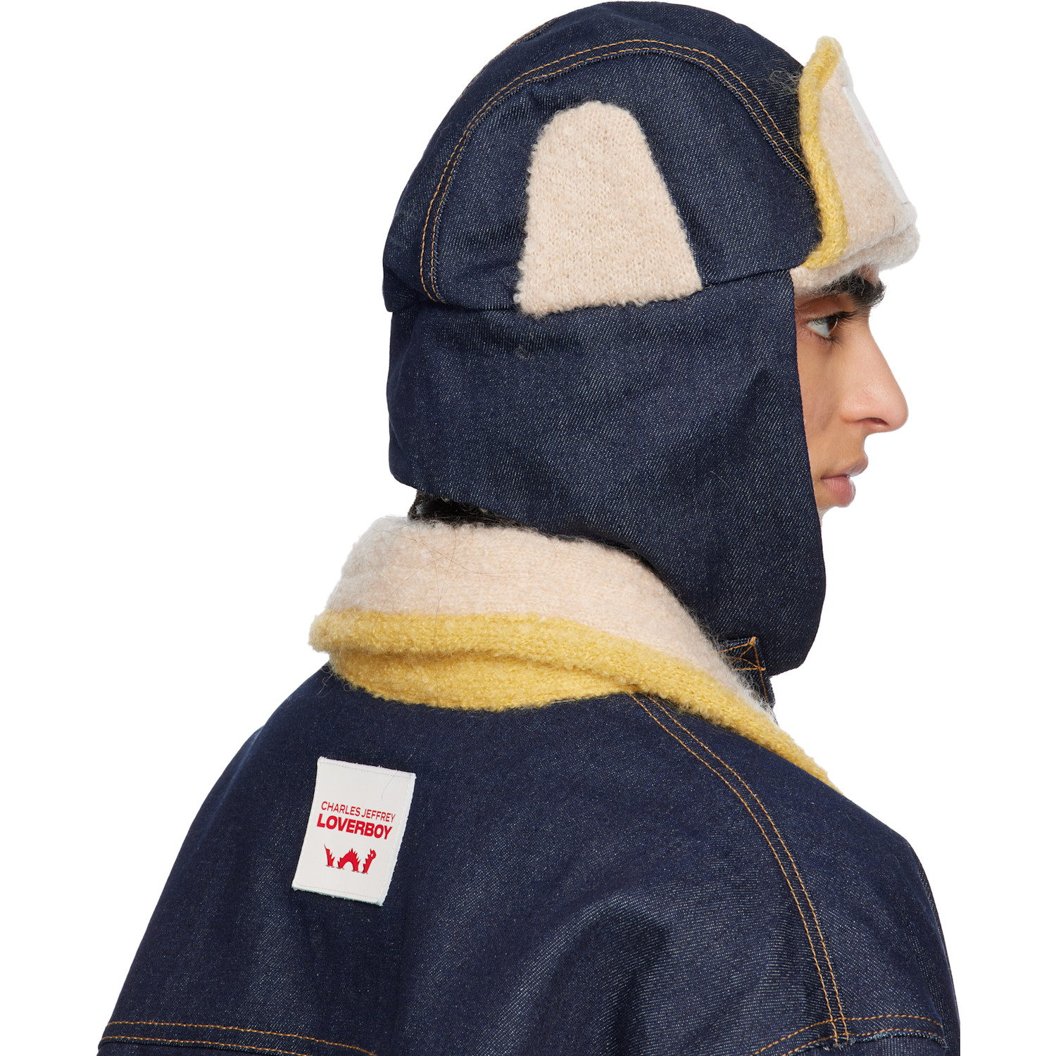  Charles Jeffrey Loverboy Navy & Beige Knit Patch Trapper Hat 