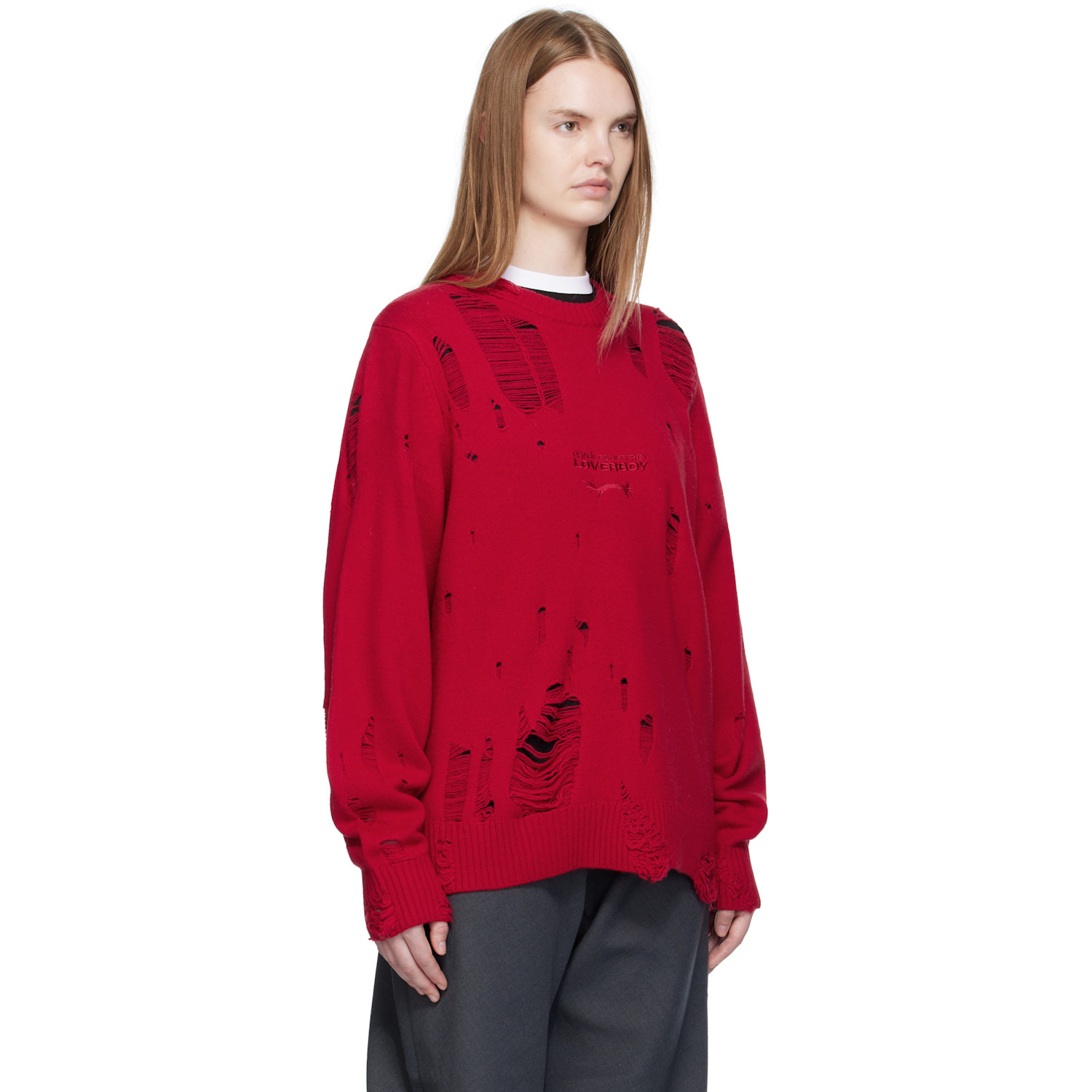  Charles Jeffrey Loverboy Red Distressed Logo Sweater 