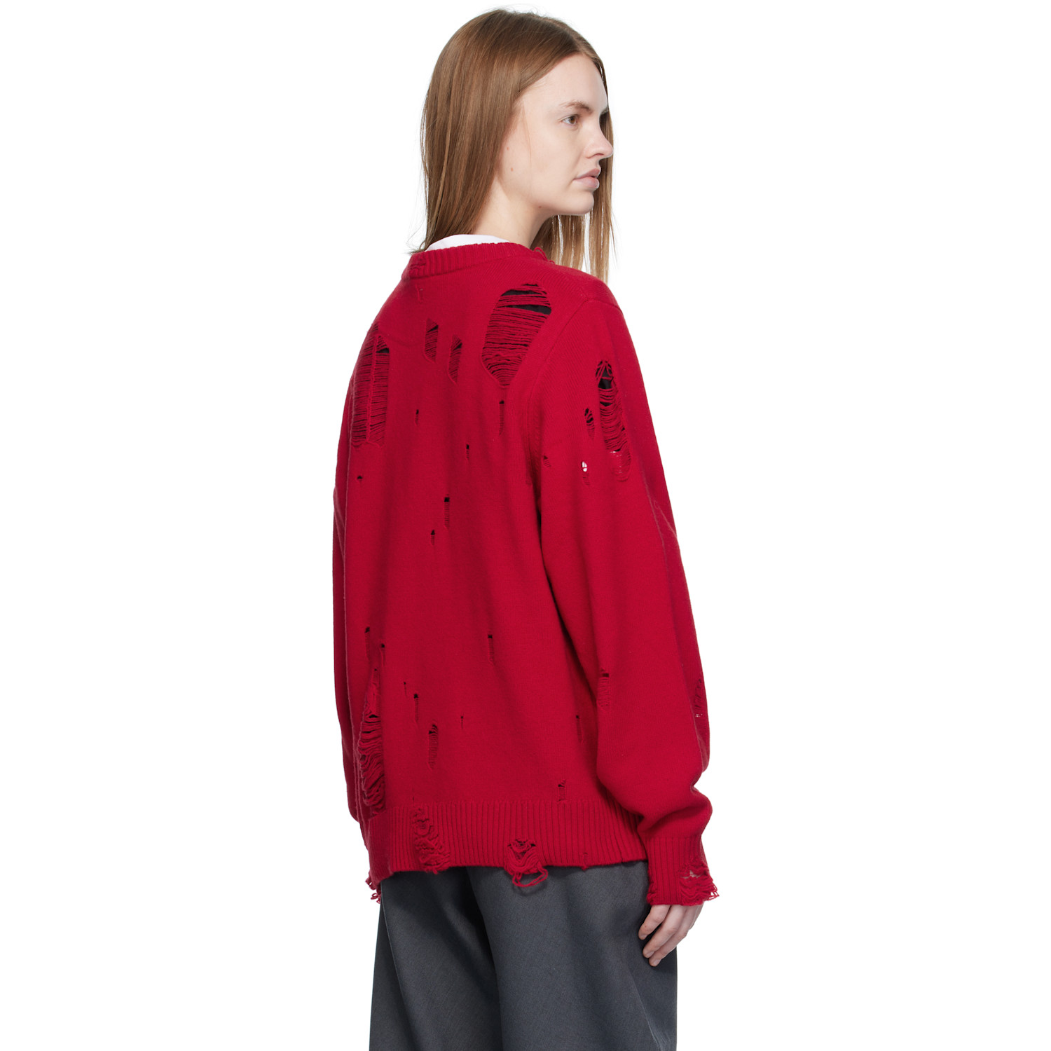  Charles Jeffrey Loverboy Red Distressed Logo Sweater 