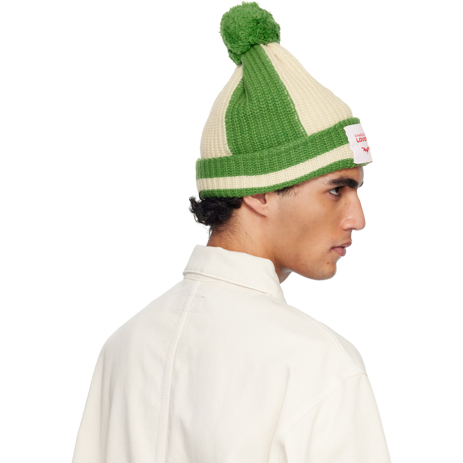  Charles Jeffrey Loverboy Green & Off-white Pompom Beanie 