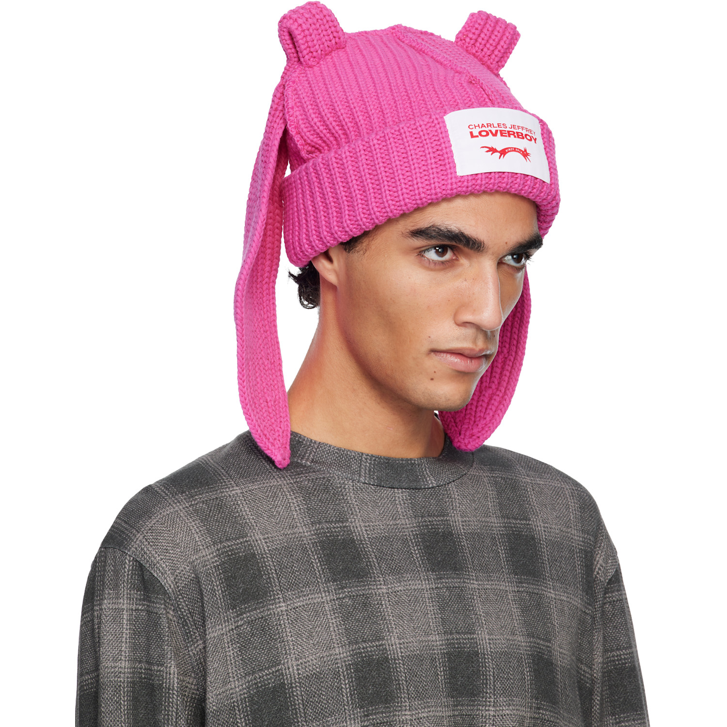  Charles Jeffrey Loverboy Pink Chunky Rabbit Beanie 