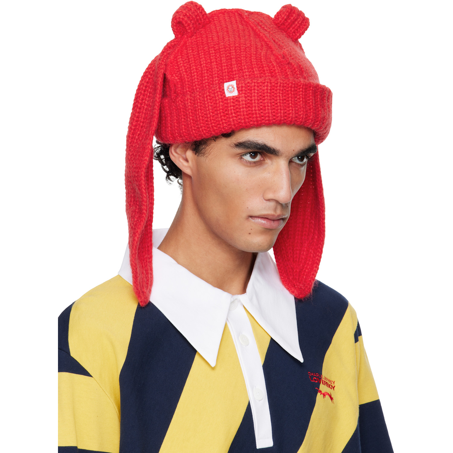  Charles Jeffrey Loverboy Red Mohair Chunky Rabbit Beanie 