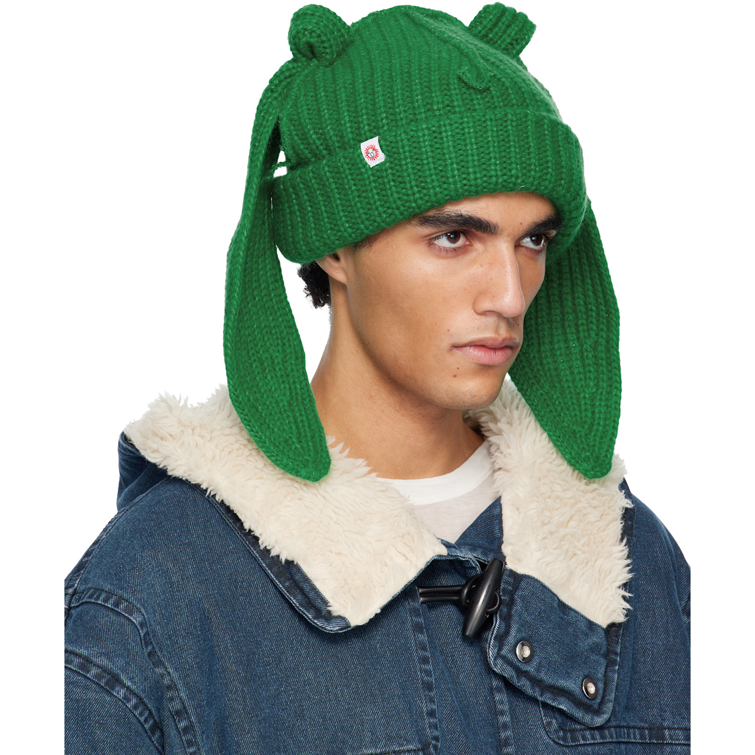  Charles Jeffrey Loverboy Green Mohair Chunky Rabbit Beanie 