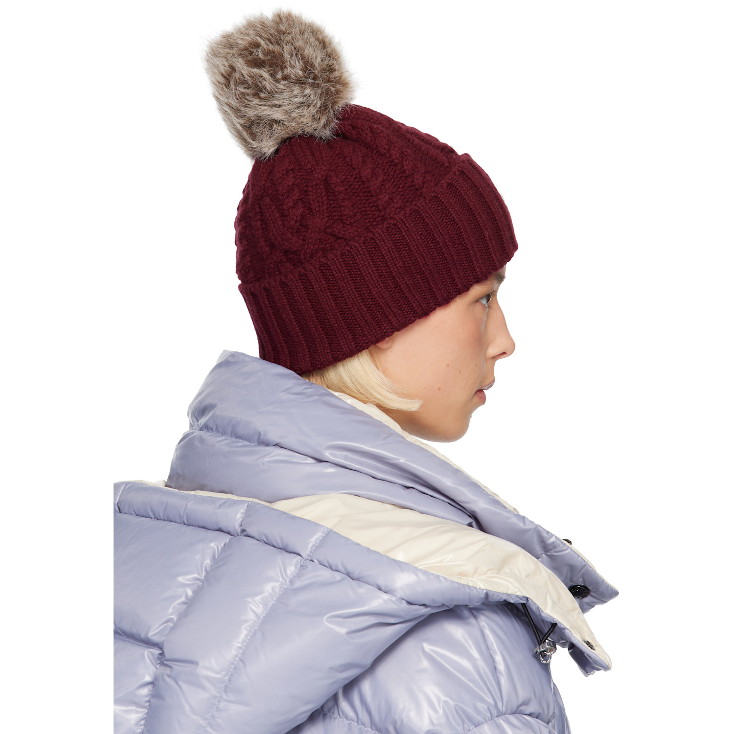  Moncler Burgundy Cashmere Blend Pom Pom Beanie 