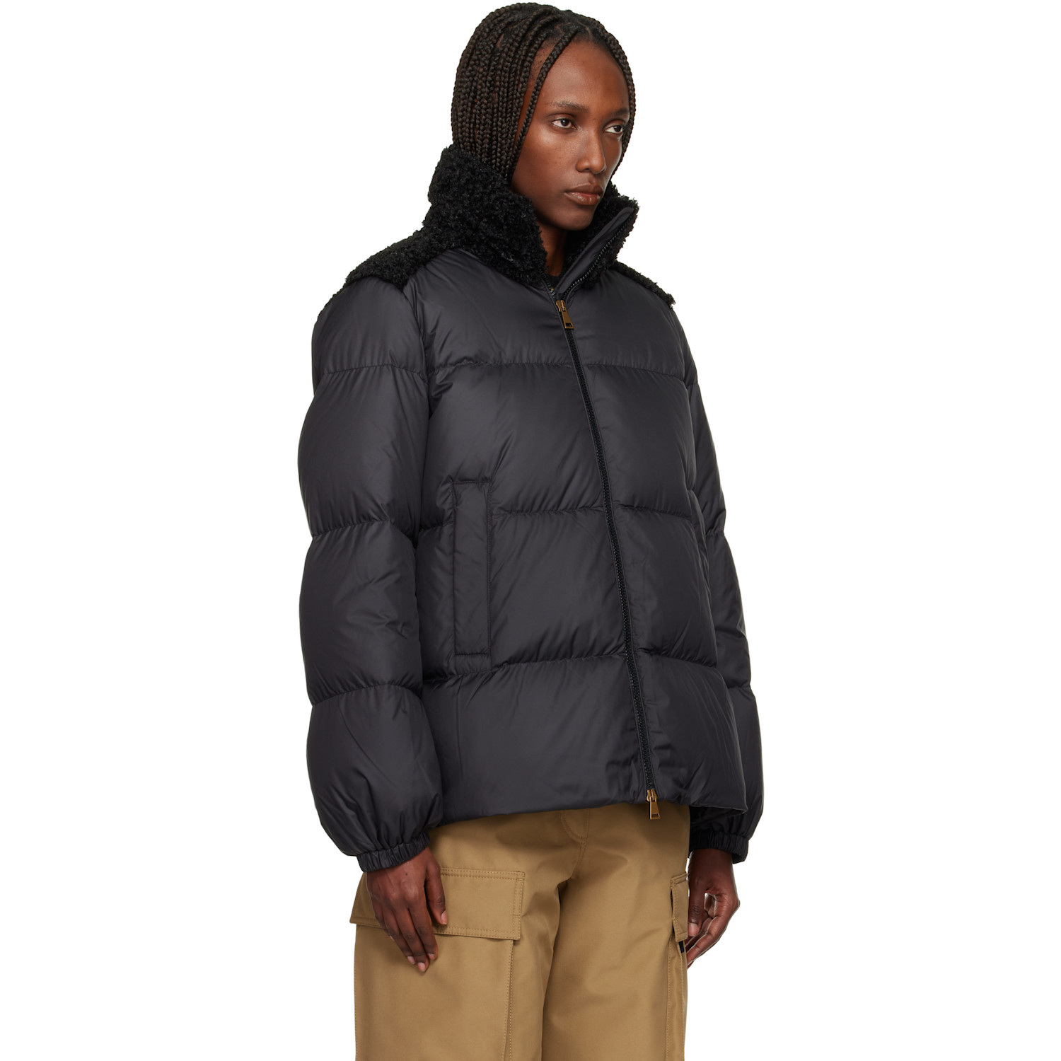  Moncler Black Esnaie Teddy-trimmed Short Down Jacket 