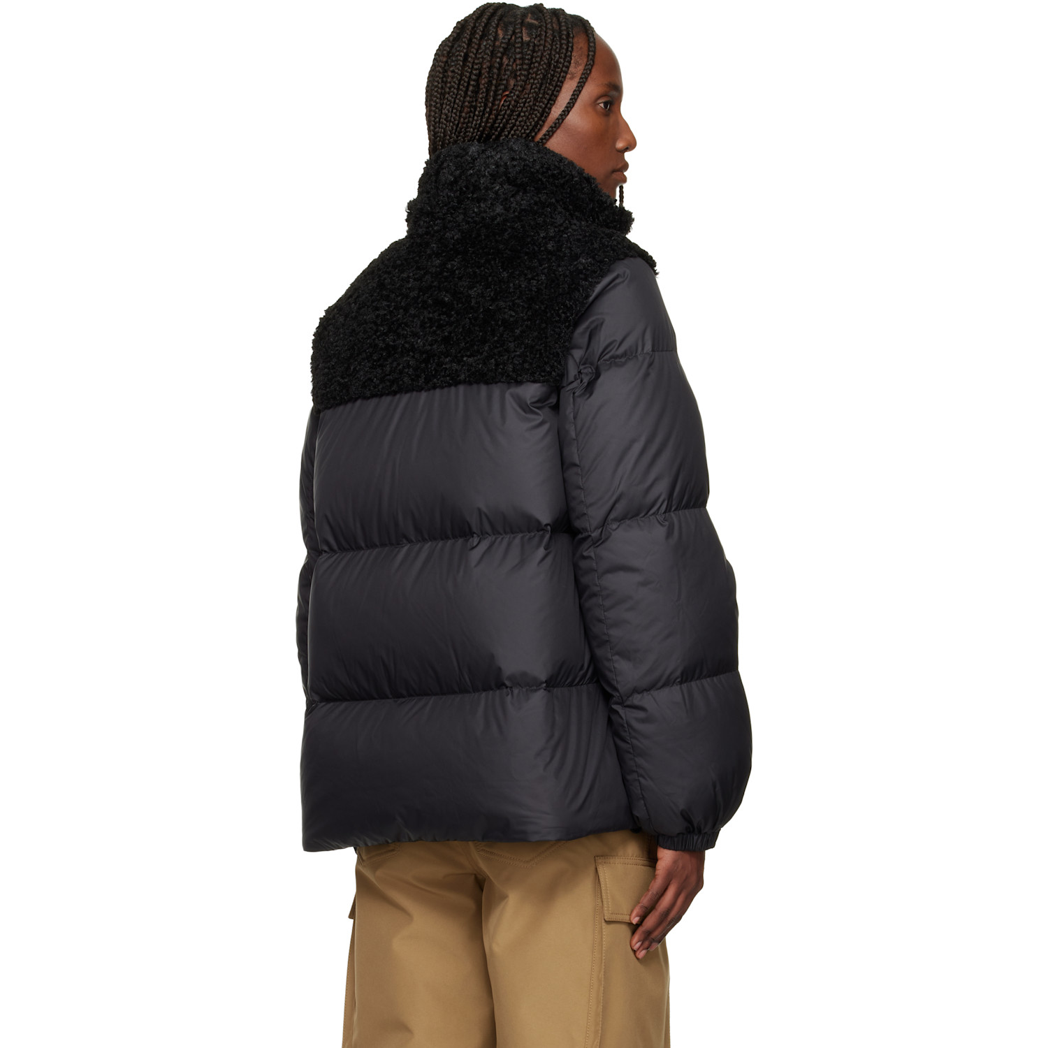 Moncler Black Esnaie Teddy-trimmed Short Down Jacket 