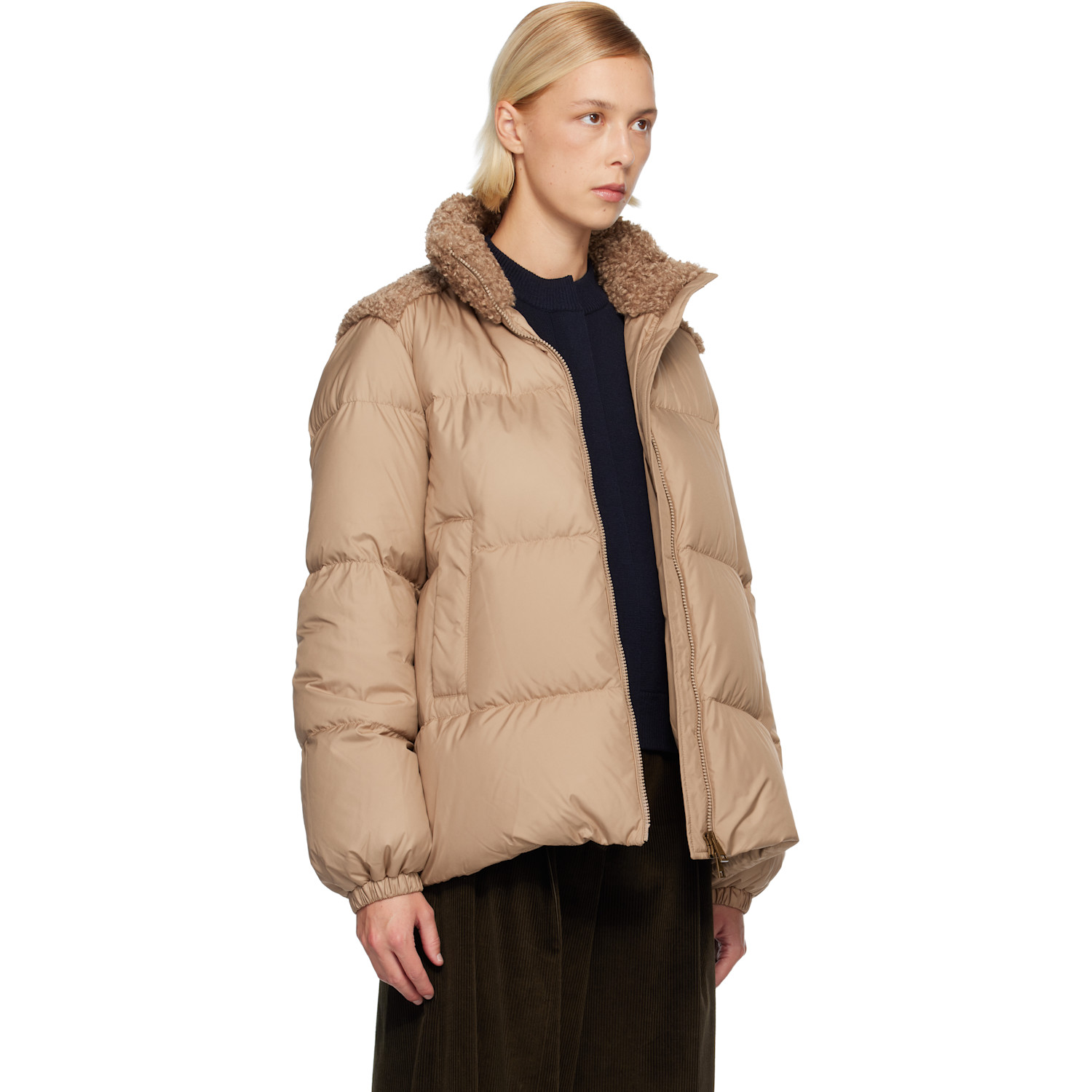  Moncler Beige Esnaie Teddy-trimmed Short Down Jacket 