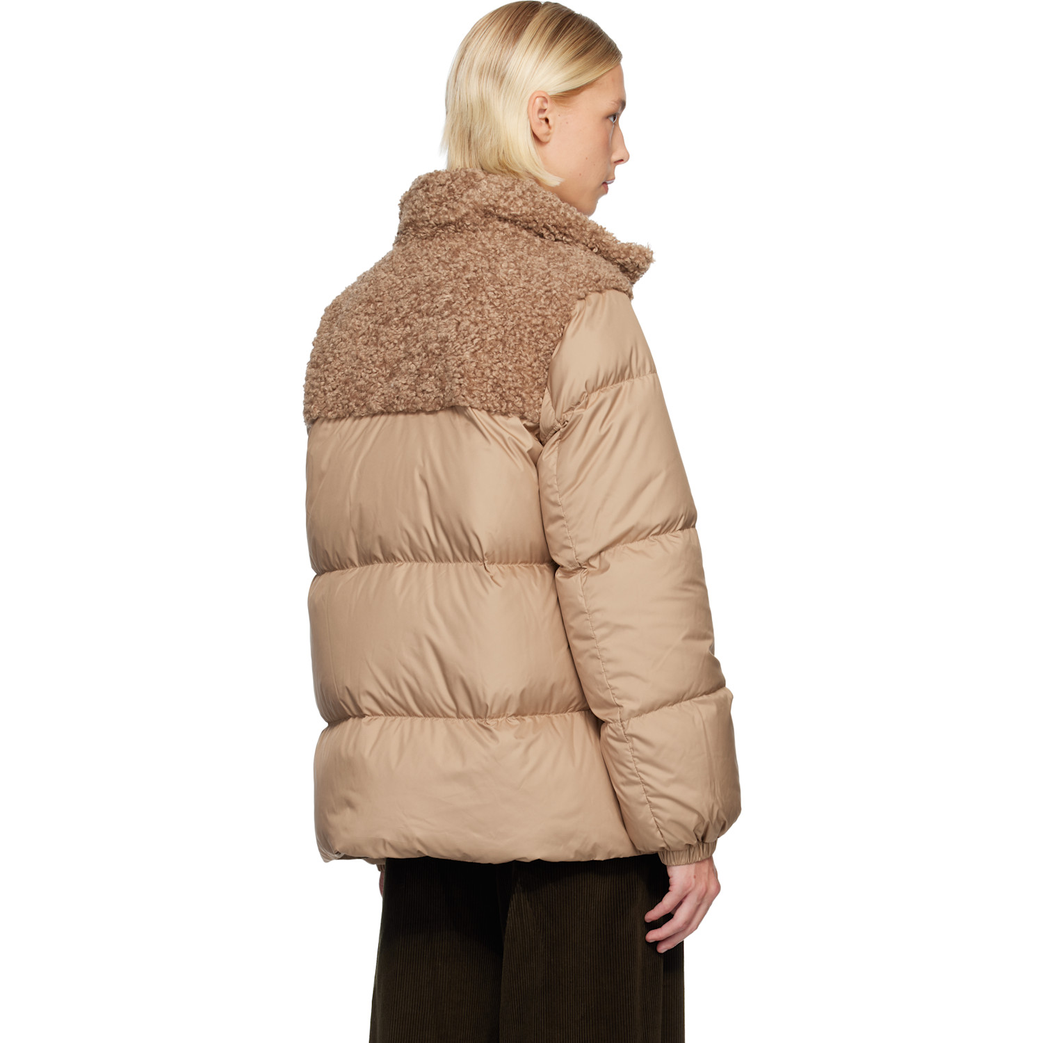  Moncler Beige Esnaie Teddy-trimmed Short Down Jacket 