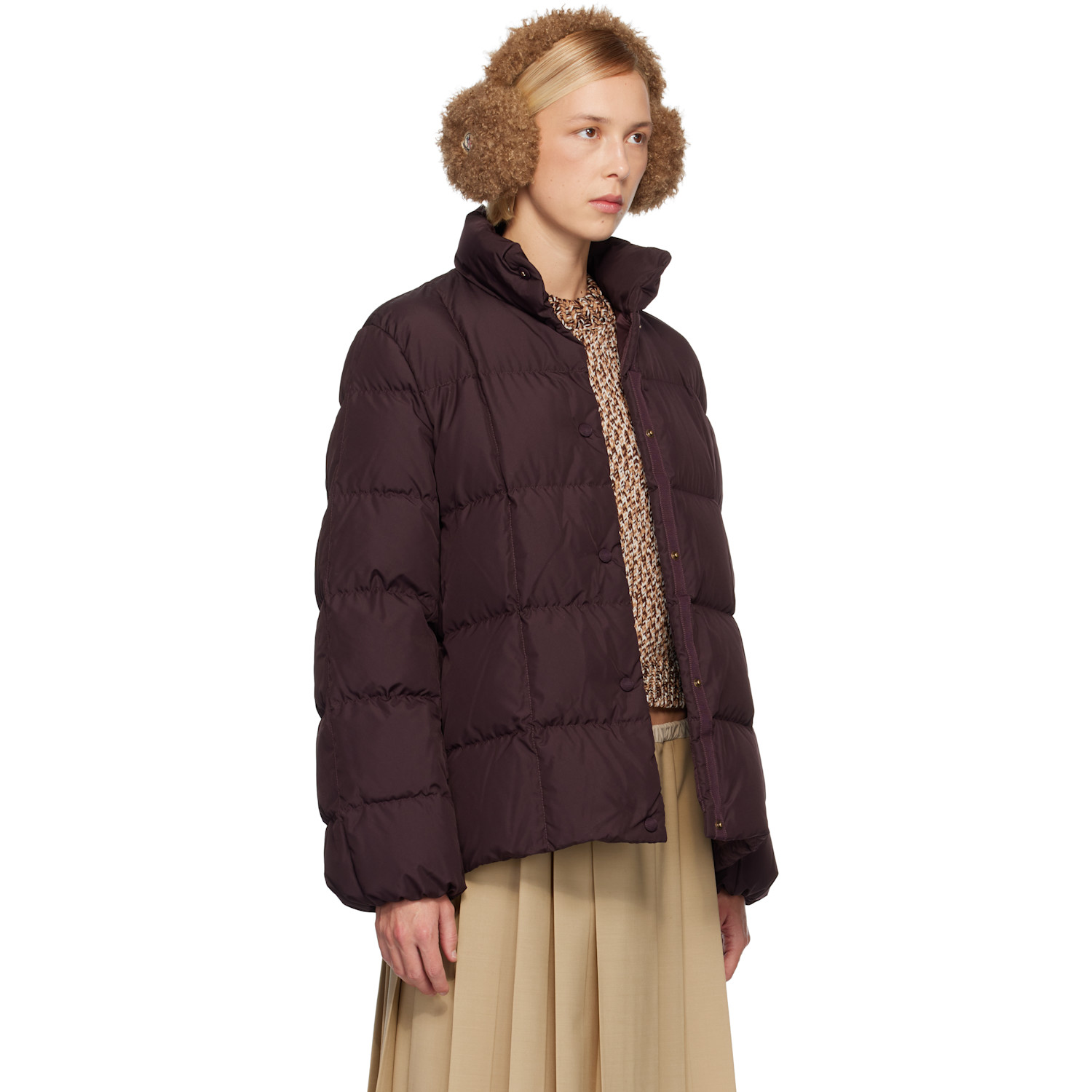  Moncler Burgundy Cochevinne Square-quilted Short Down Jacket 