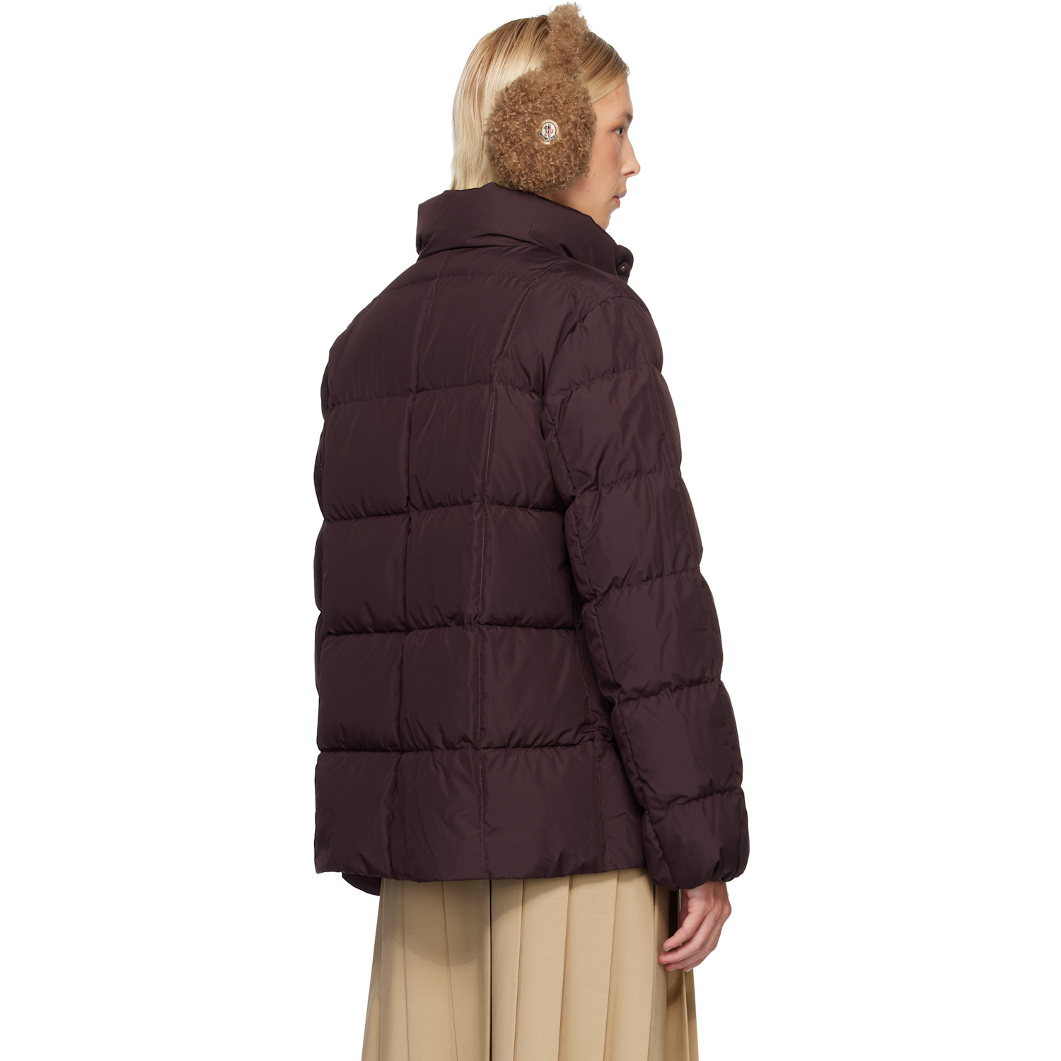  Moncler Burgundy Cochevinne Square-quilted Short Down Jacket 