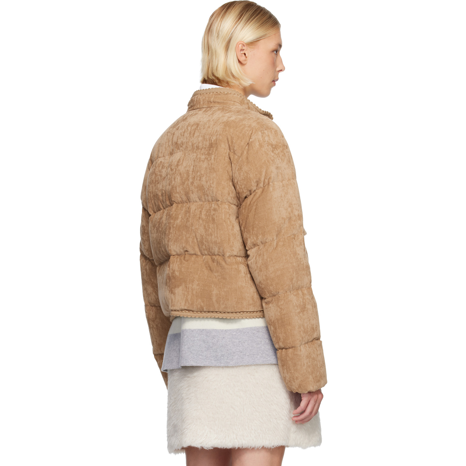  Moncler Tan Essarts Braided Trim Corduroy Short Down Jacket 