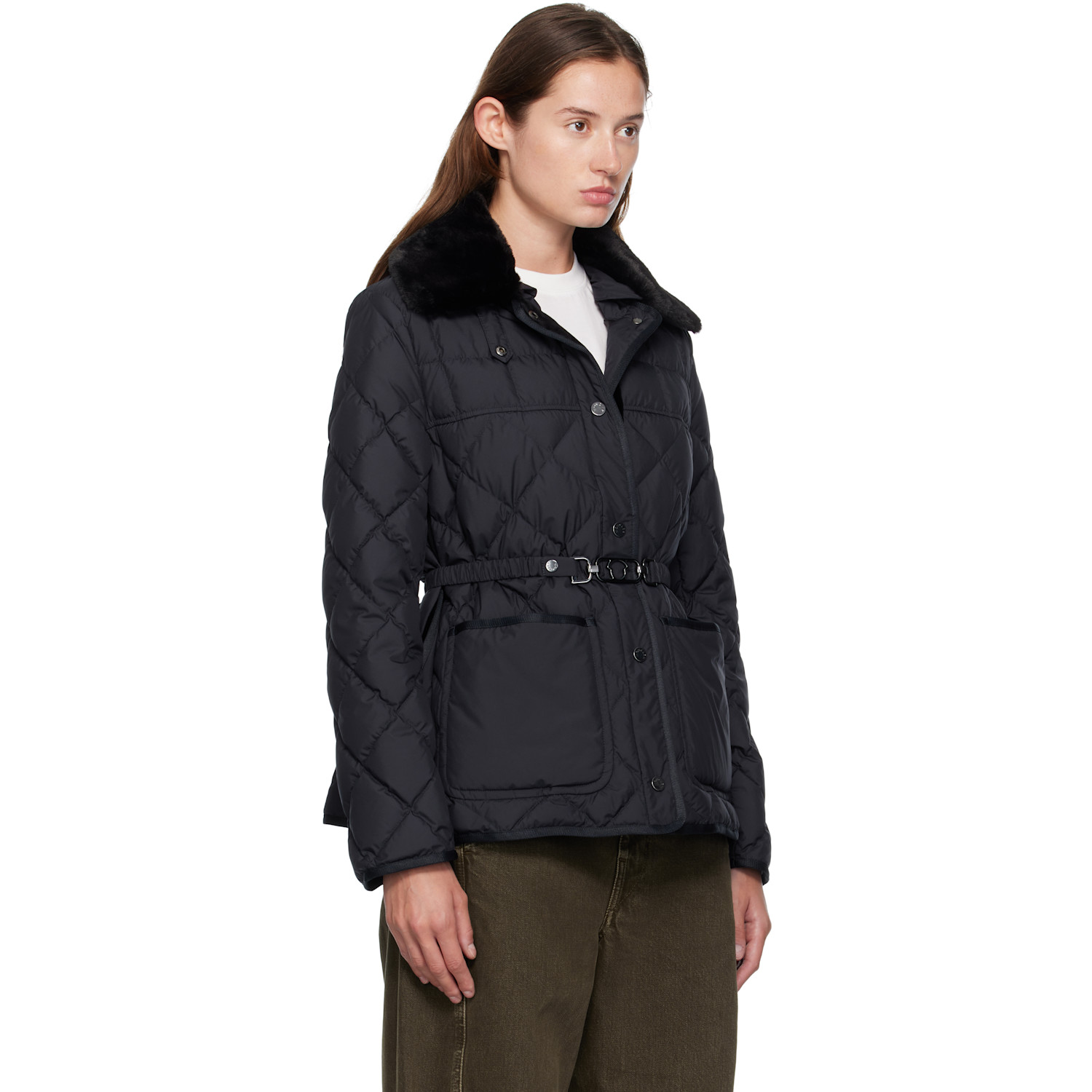  Moncler Navy Cygne Faux Fur-trimmed Short Down Jacket 