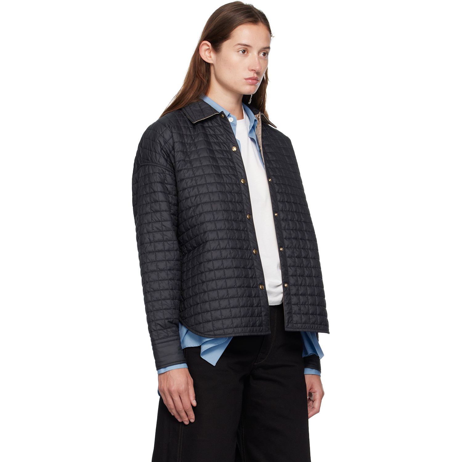  Moncler Black Quilted Shirt Jacket 
