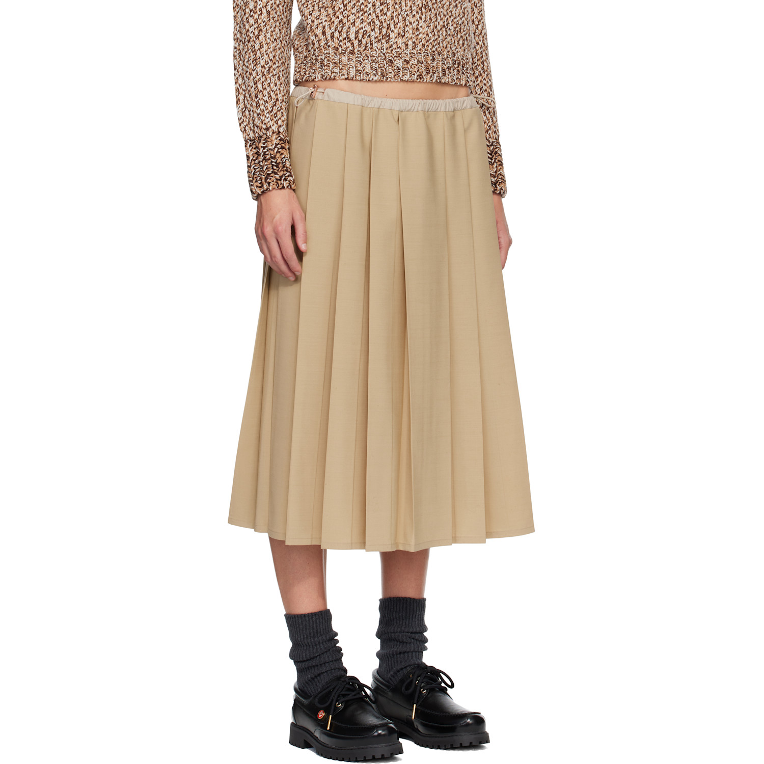  Moncler Beige Pleated Midi Skirt 