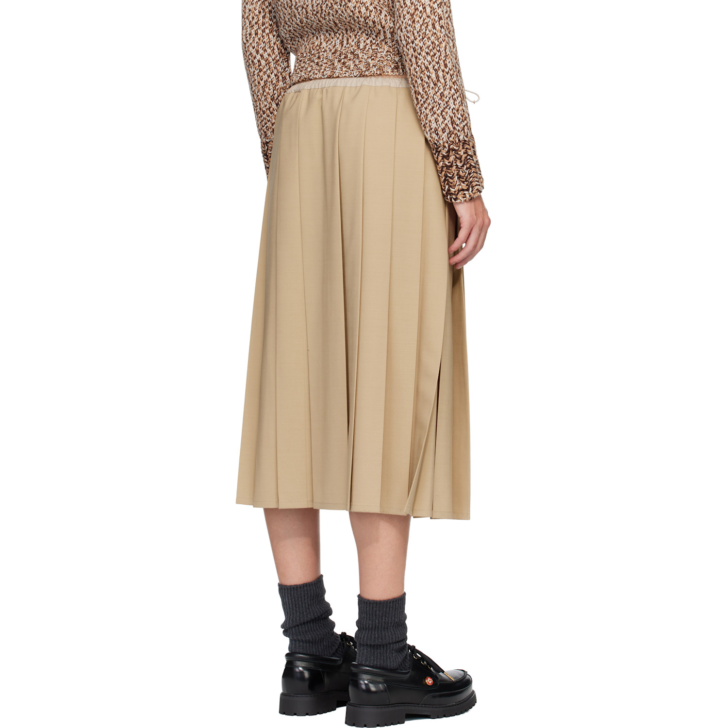  Moncler Beige Pleated Midi Skirt 