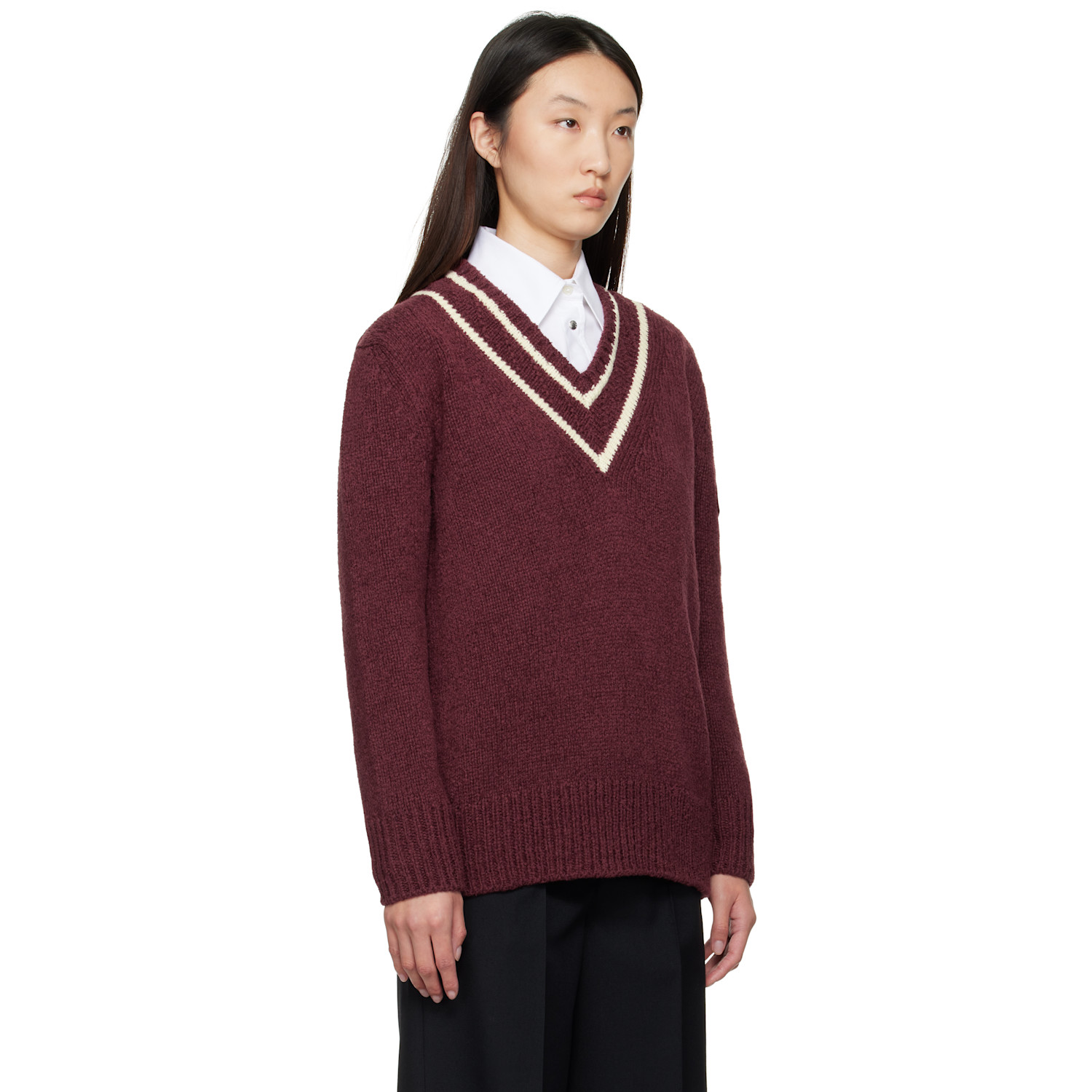  Moncler Burgundy Padded V-neck Sweater 