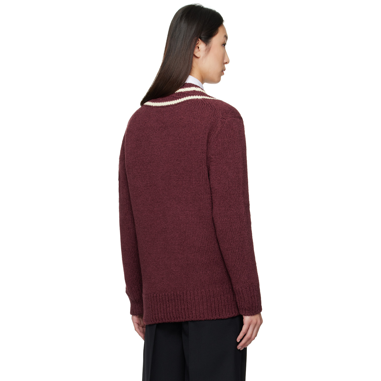  Moncler Burgundy Padded V-neck Sweater 