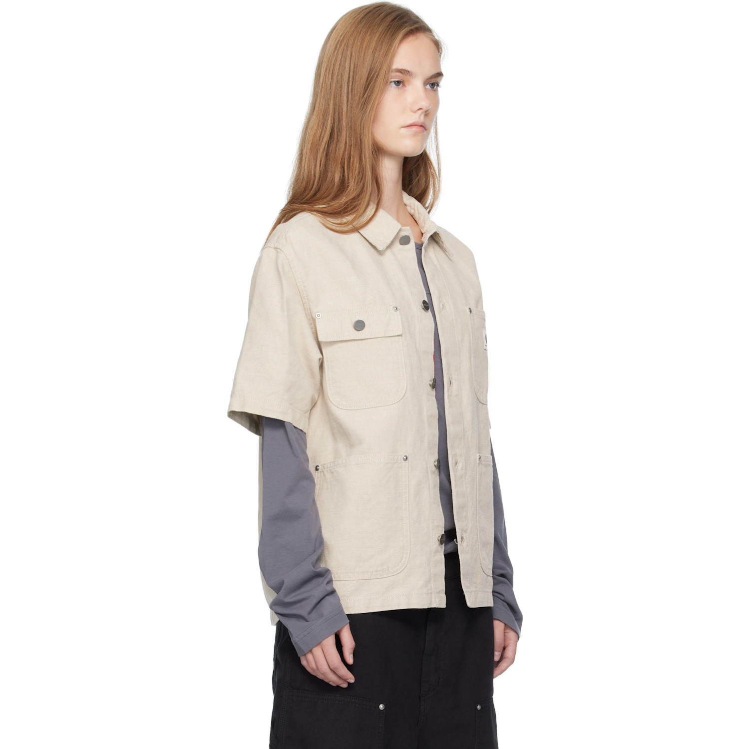  Carhartt Work In Progress Beige Short Sleeve Michigan Shirt 