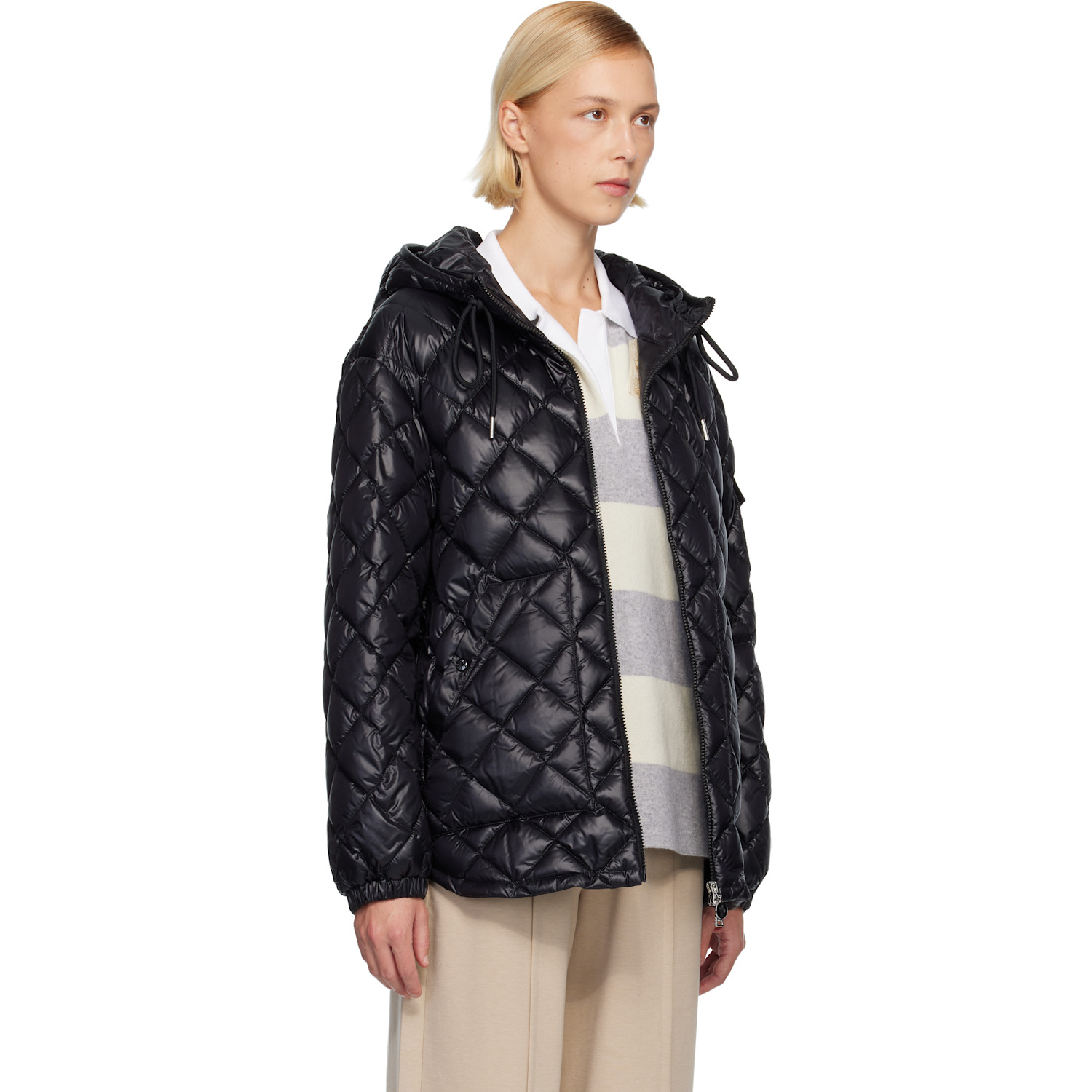  Moncler Black Diamond-quilted Hooded Short Down Jacket 