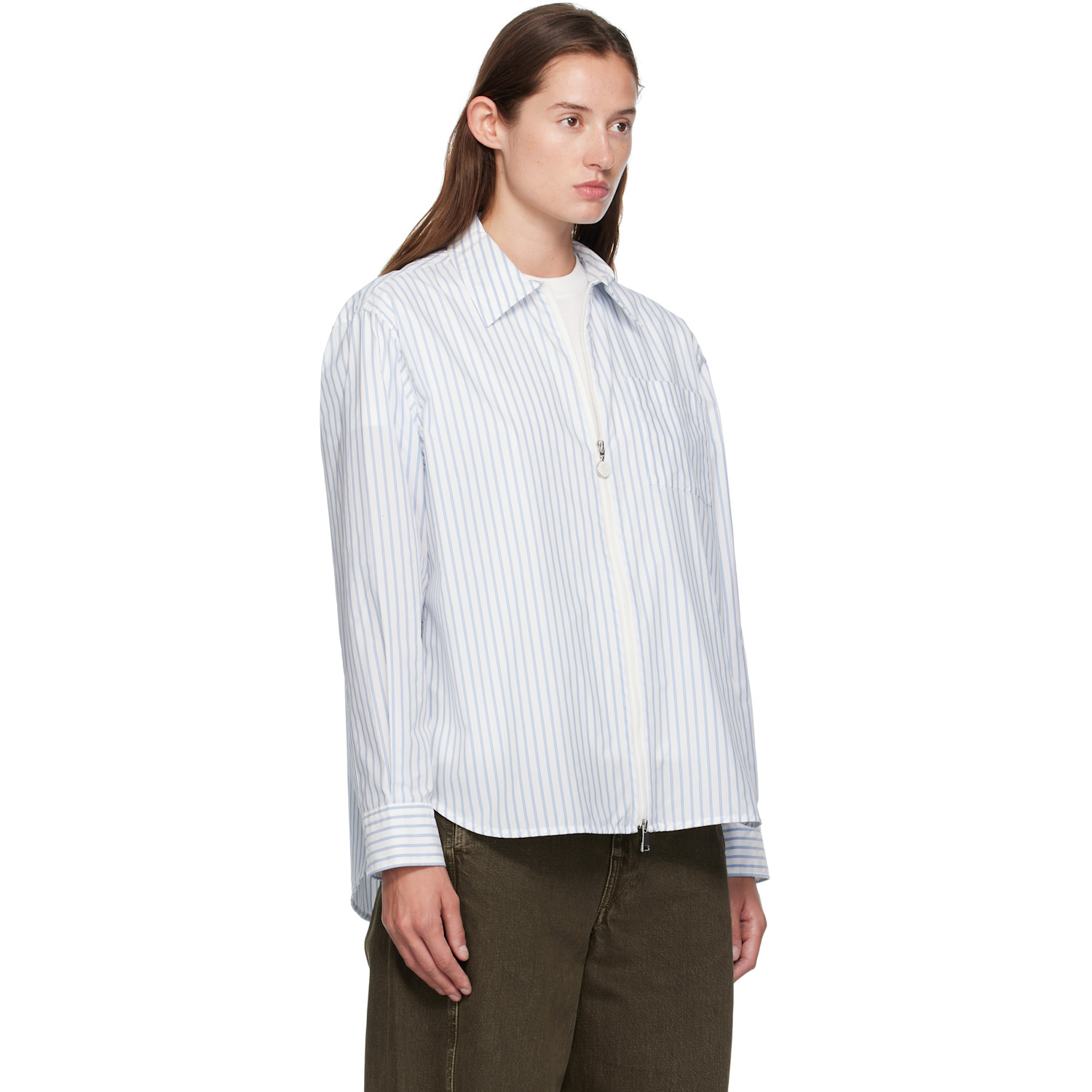  Moncler White & Blue Striped Shirt 
