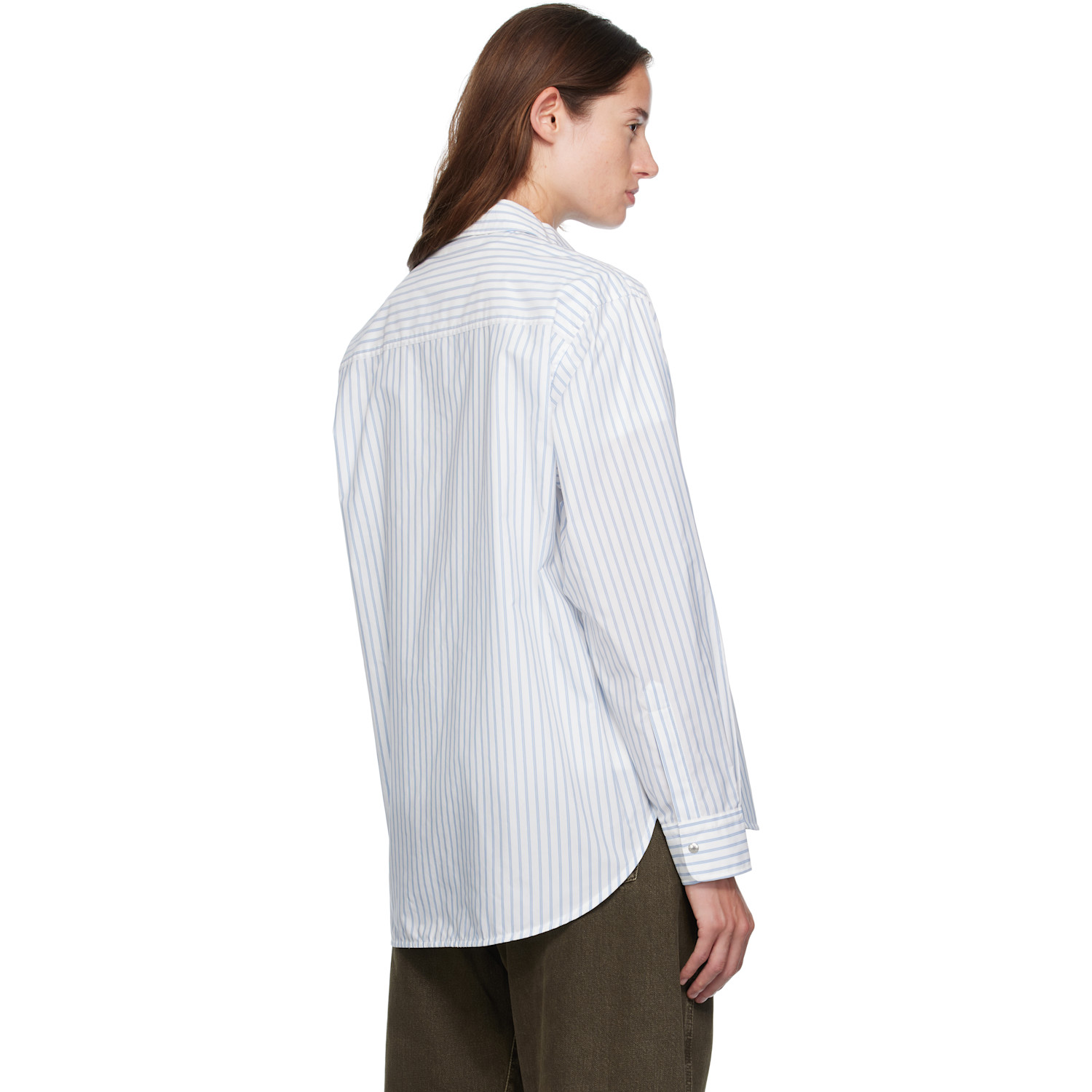  Moncler White & Blue Striped Shirt 