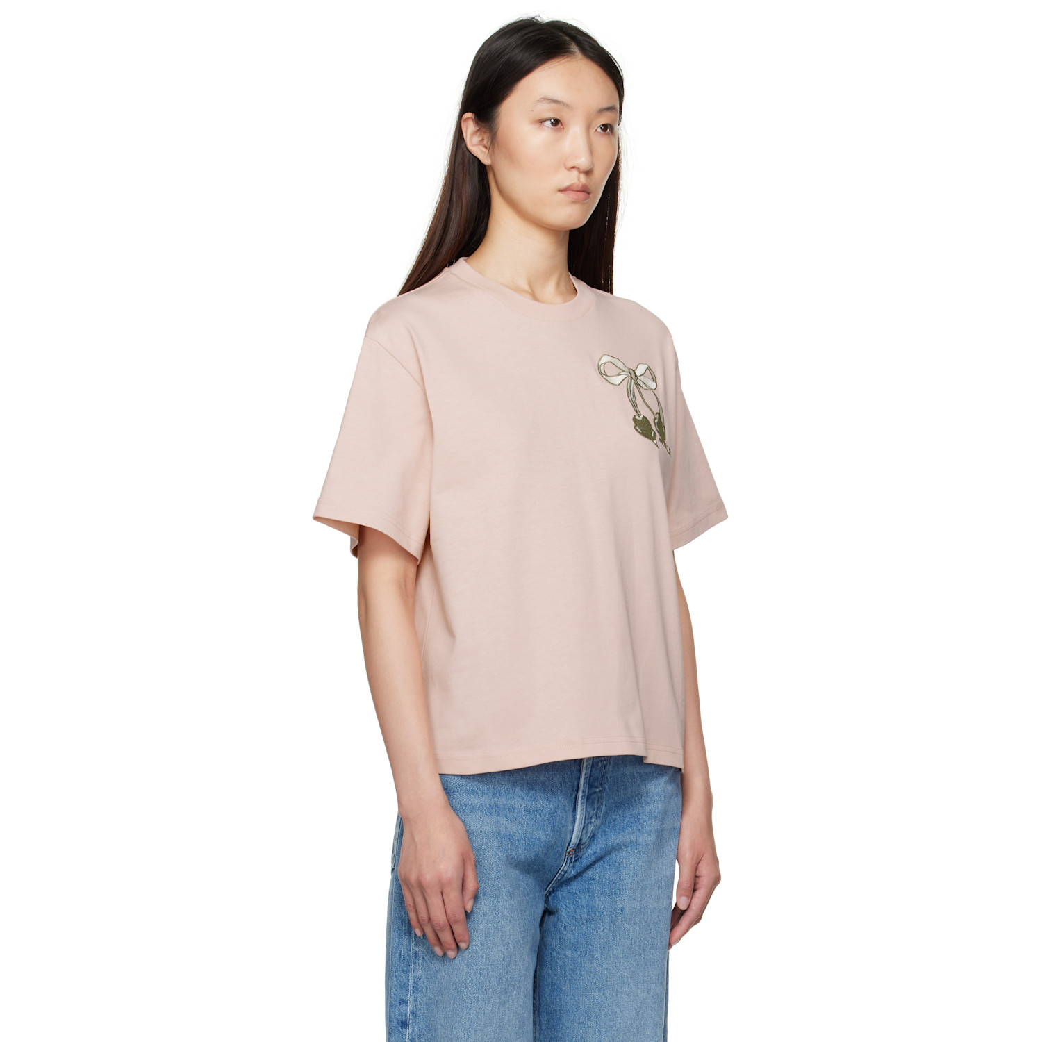 Moncler Pink Embroidered Cherry Logo Cotton T-shirt 