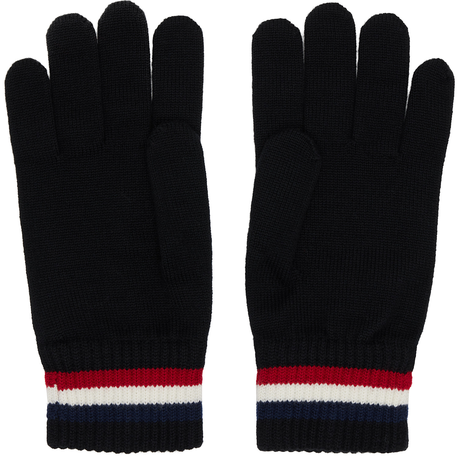  Moncler Black Tricolor Wool Gloves 