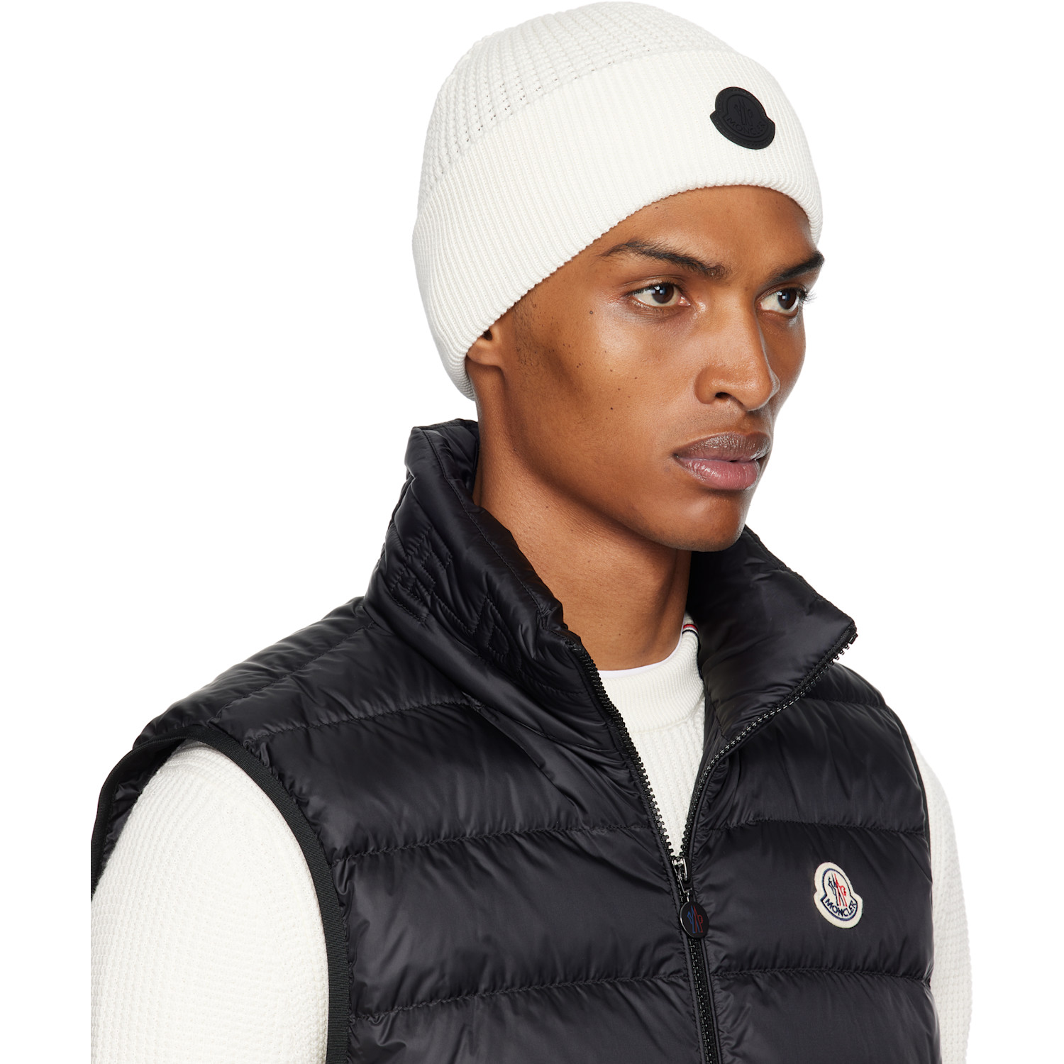  Moncler Off-white Logo Cotton Beanie 