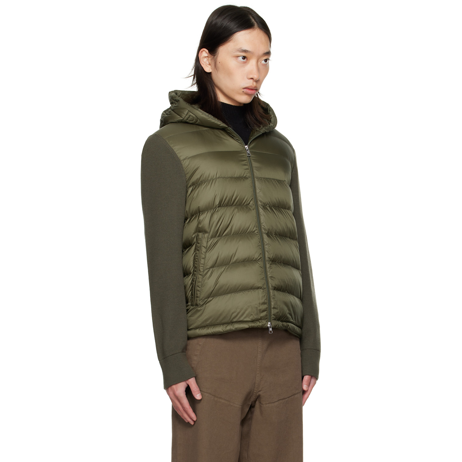  Moncler Khaki Padded Wool Zip-up Down Hoodie 
