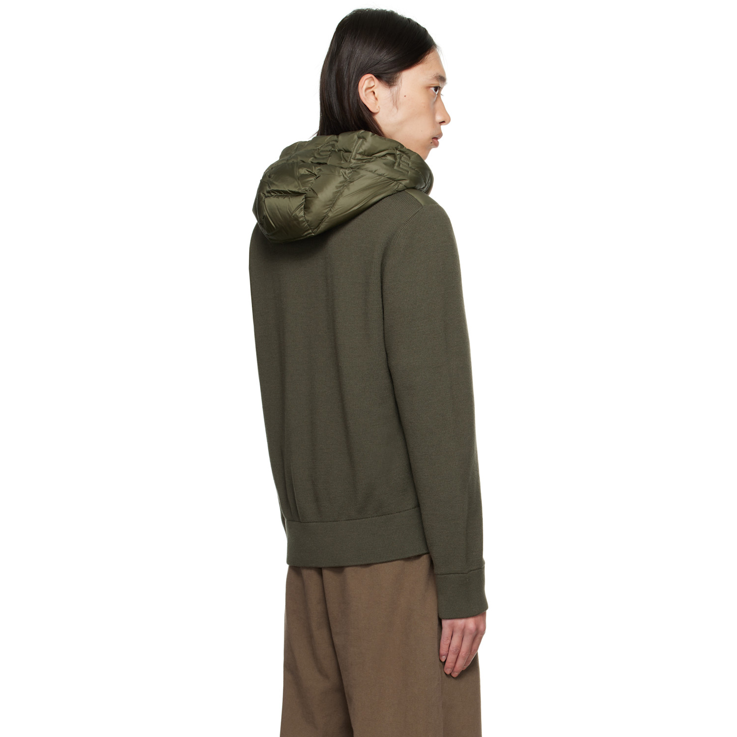  Moncler Khaki Padded Wool Zip-up Down Hoodie 