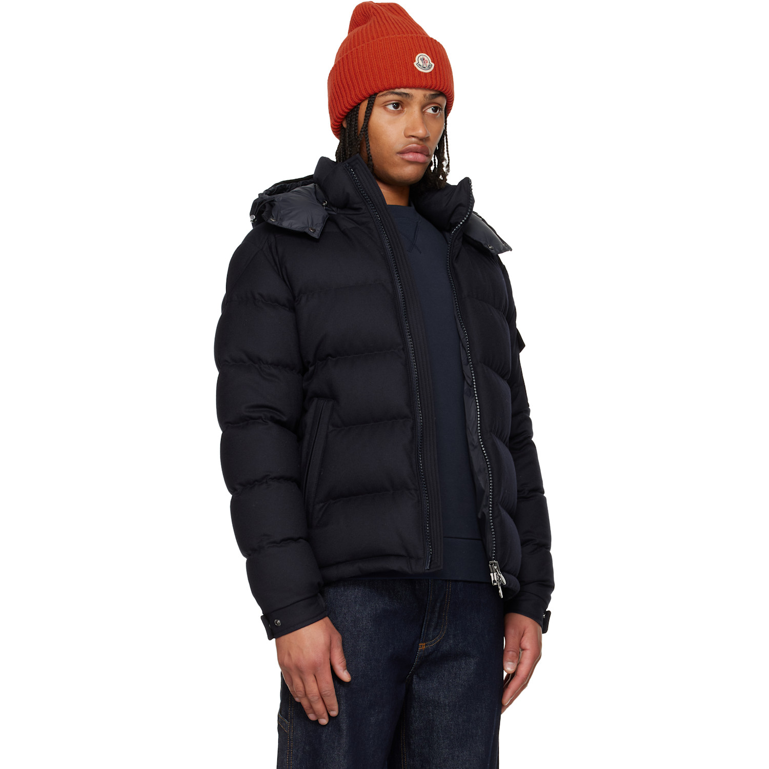  Moncler Navy Montgenevre Hooded Wool Flannel Short Down Jacket 
