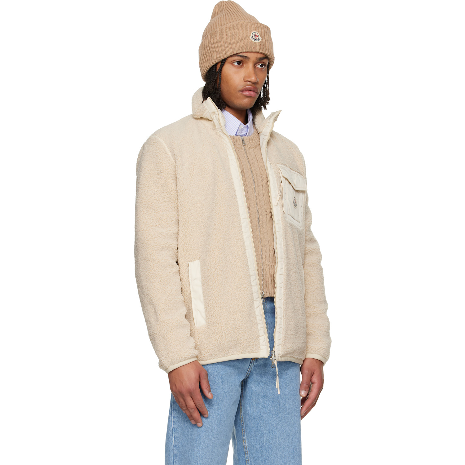  Moncler Beige Teddy Zip-up Pocket Jacket 