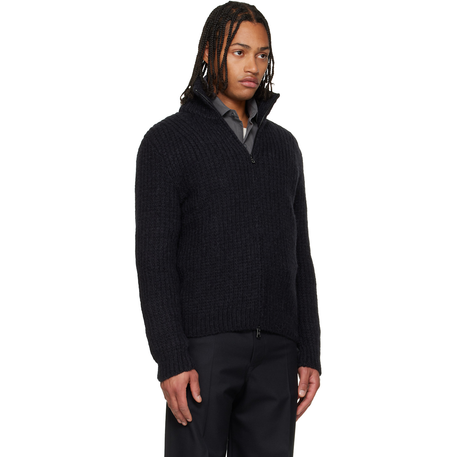  Moncler Black Alpaca & Wool Zip-up Cardigan 