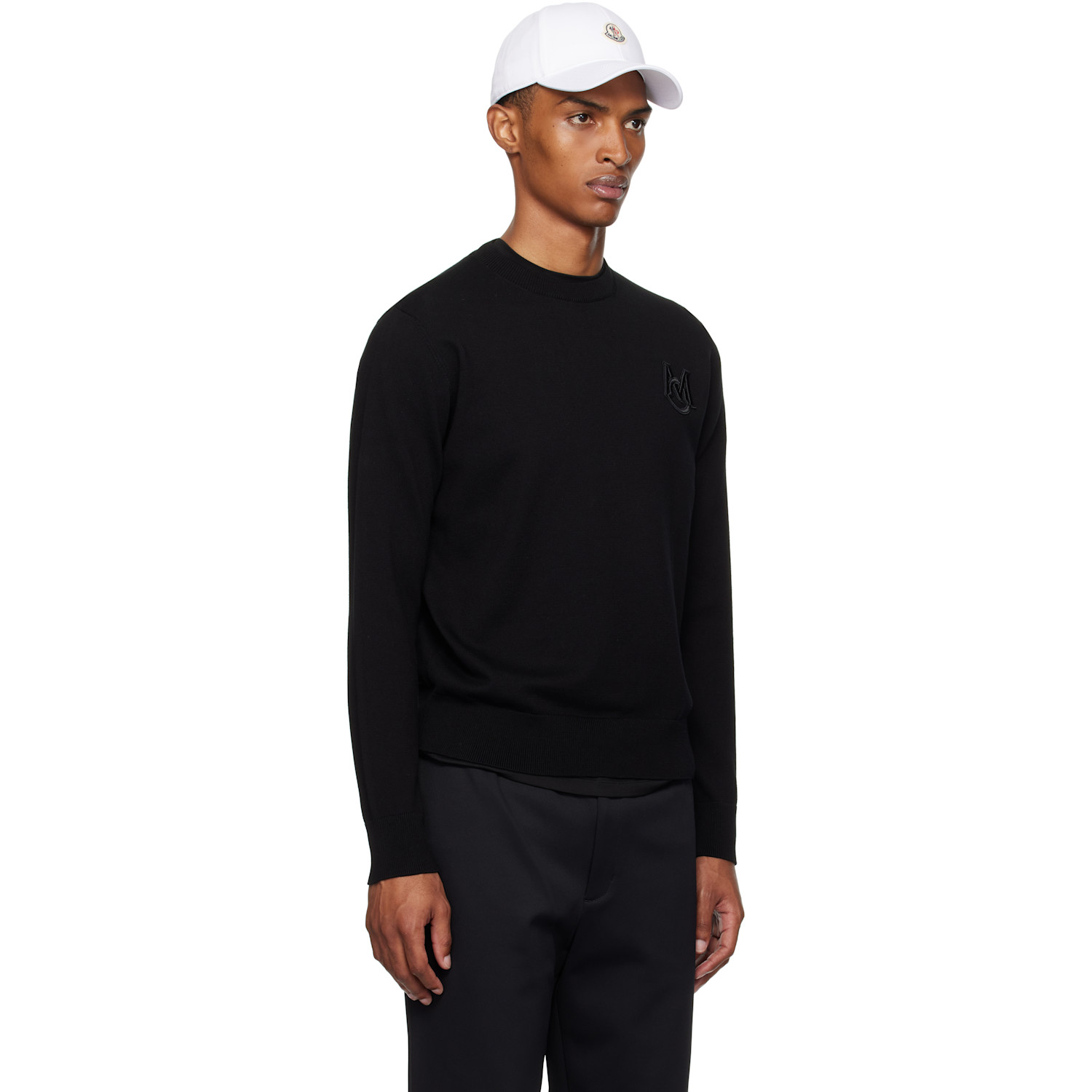  Moncler Black Embroidered Monogram Cotton Sweater 