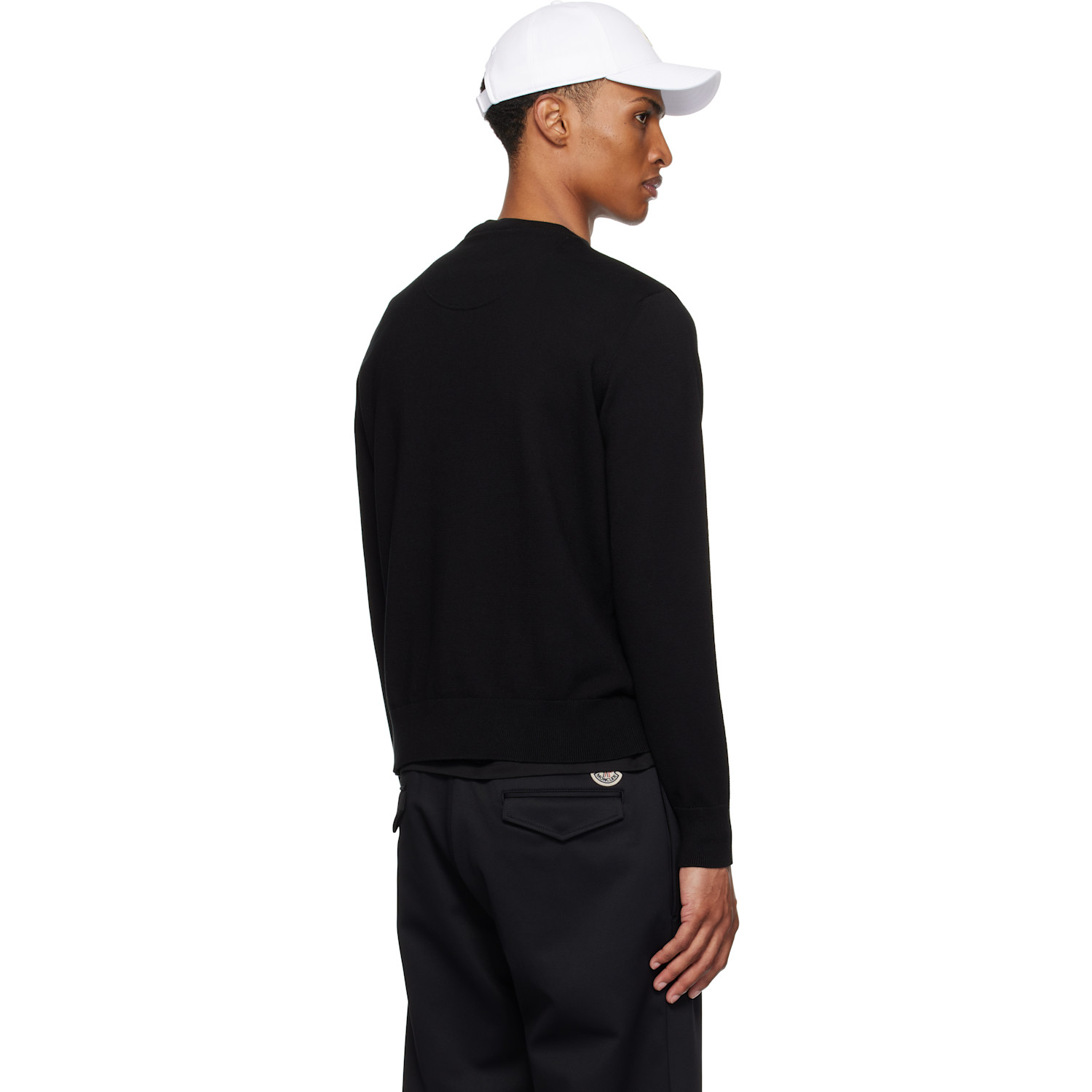  Moncler Black Embroidered Monogram Cotton Sweater 