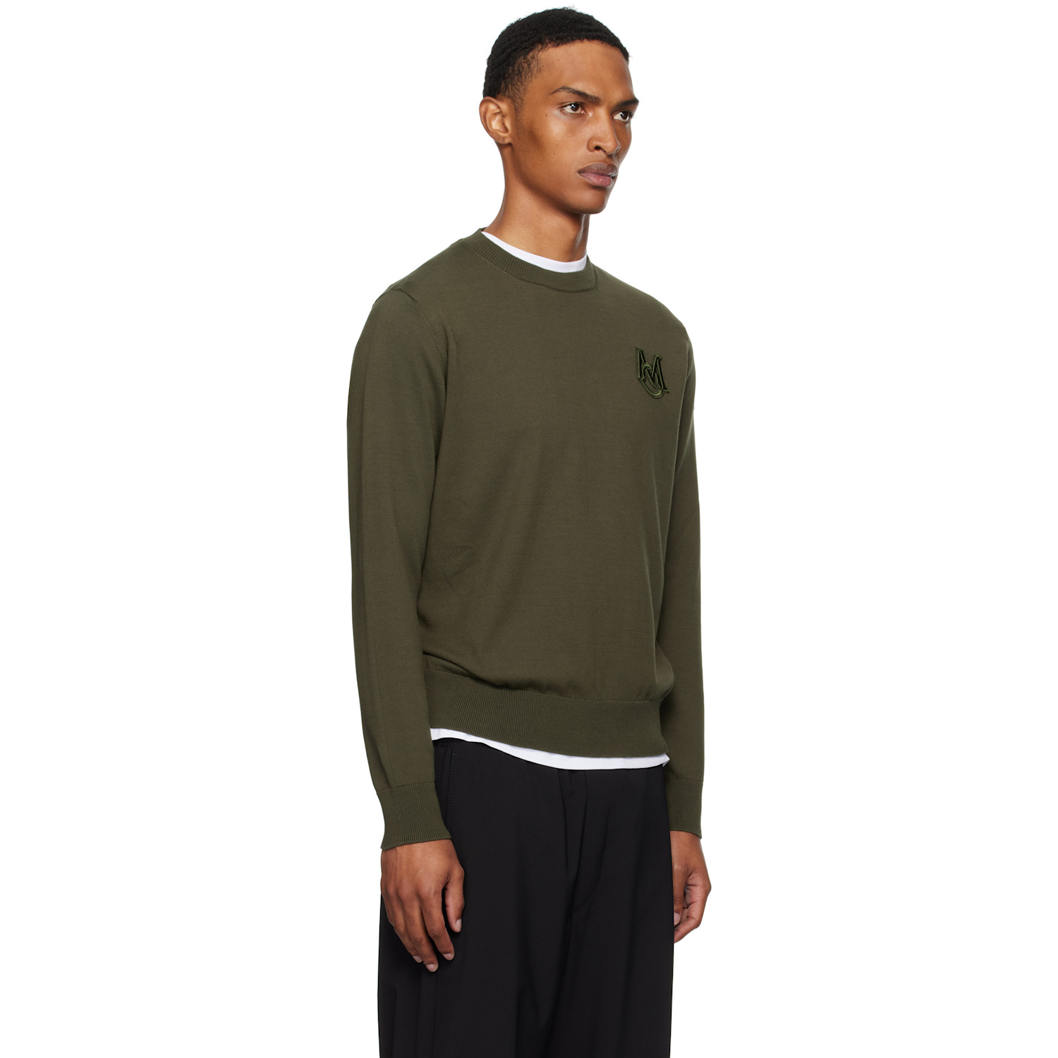  Moncler Khaki Embroidered Monogram Cotton Sweater 