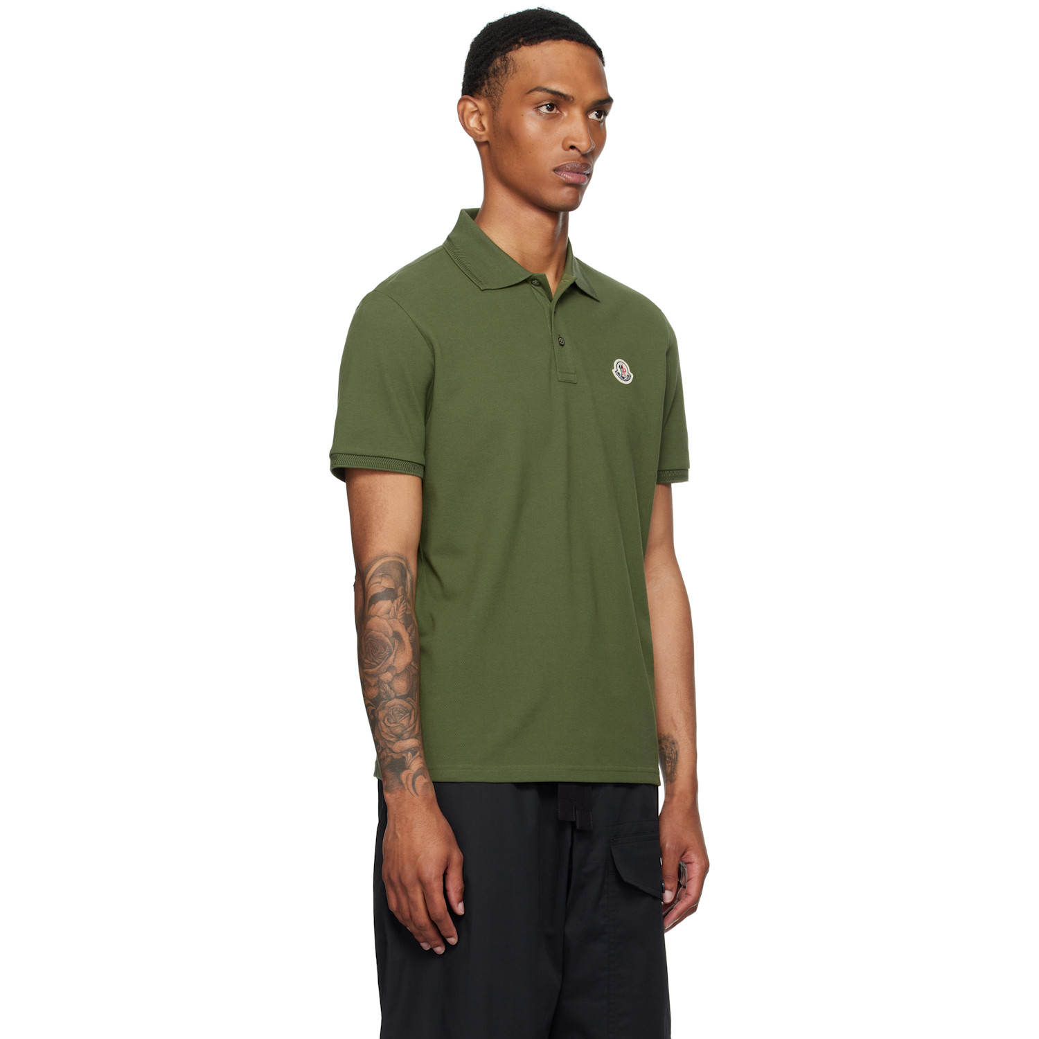  Moncler Green Logo Patch Cotton Piquet Polo 