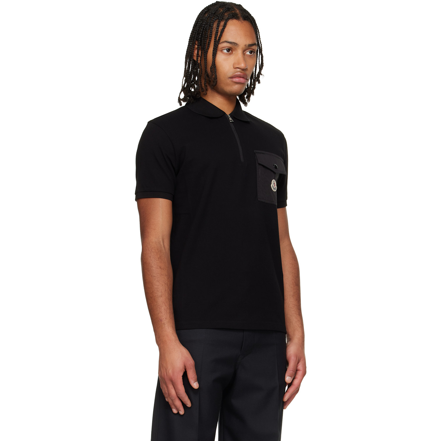  Moncler Black Cotton Piquet Pocket Polo 