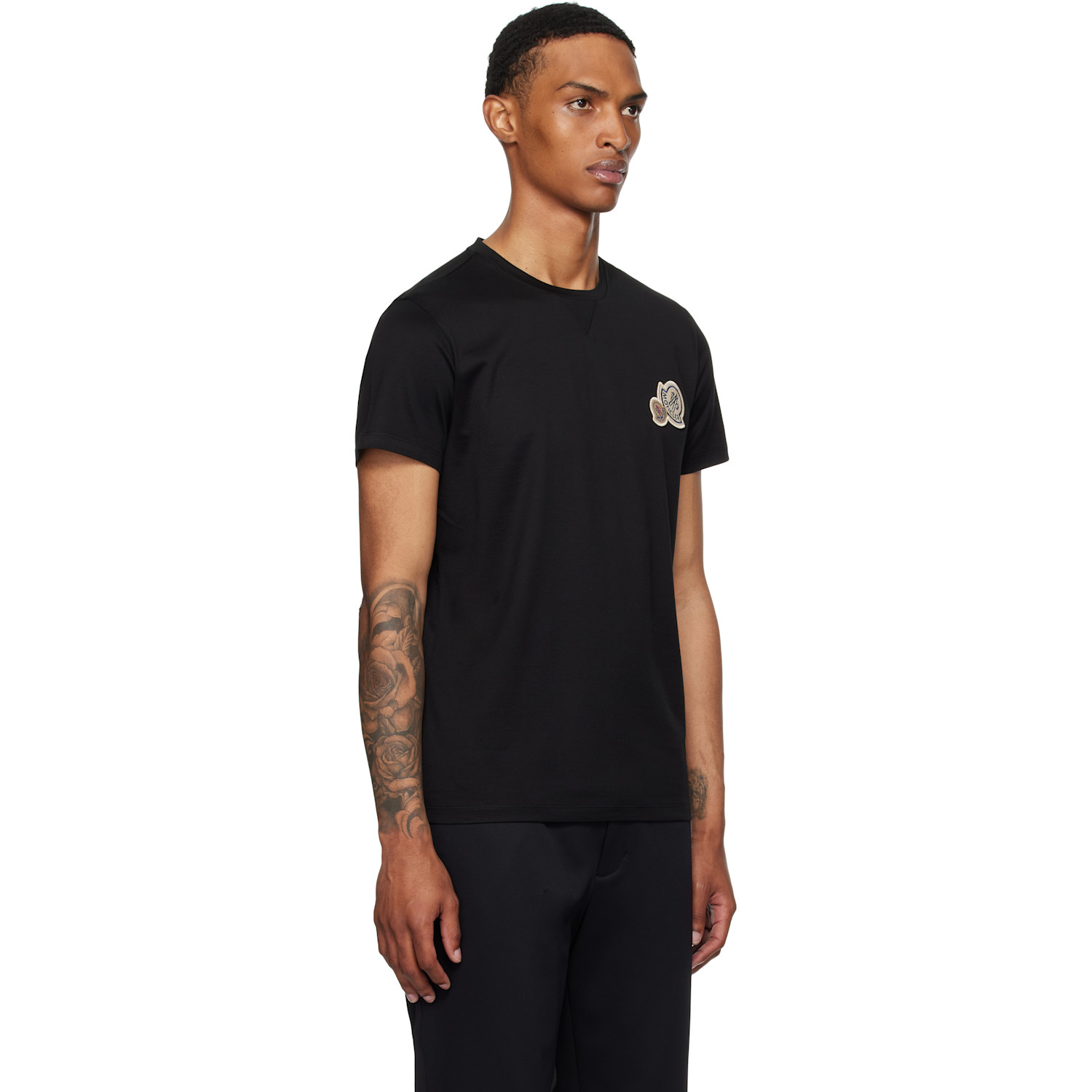 Moncler Black Double Logo Patch Cotton T-shirt 