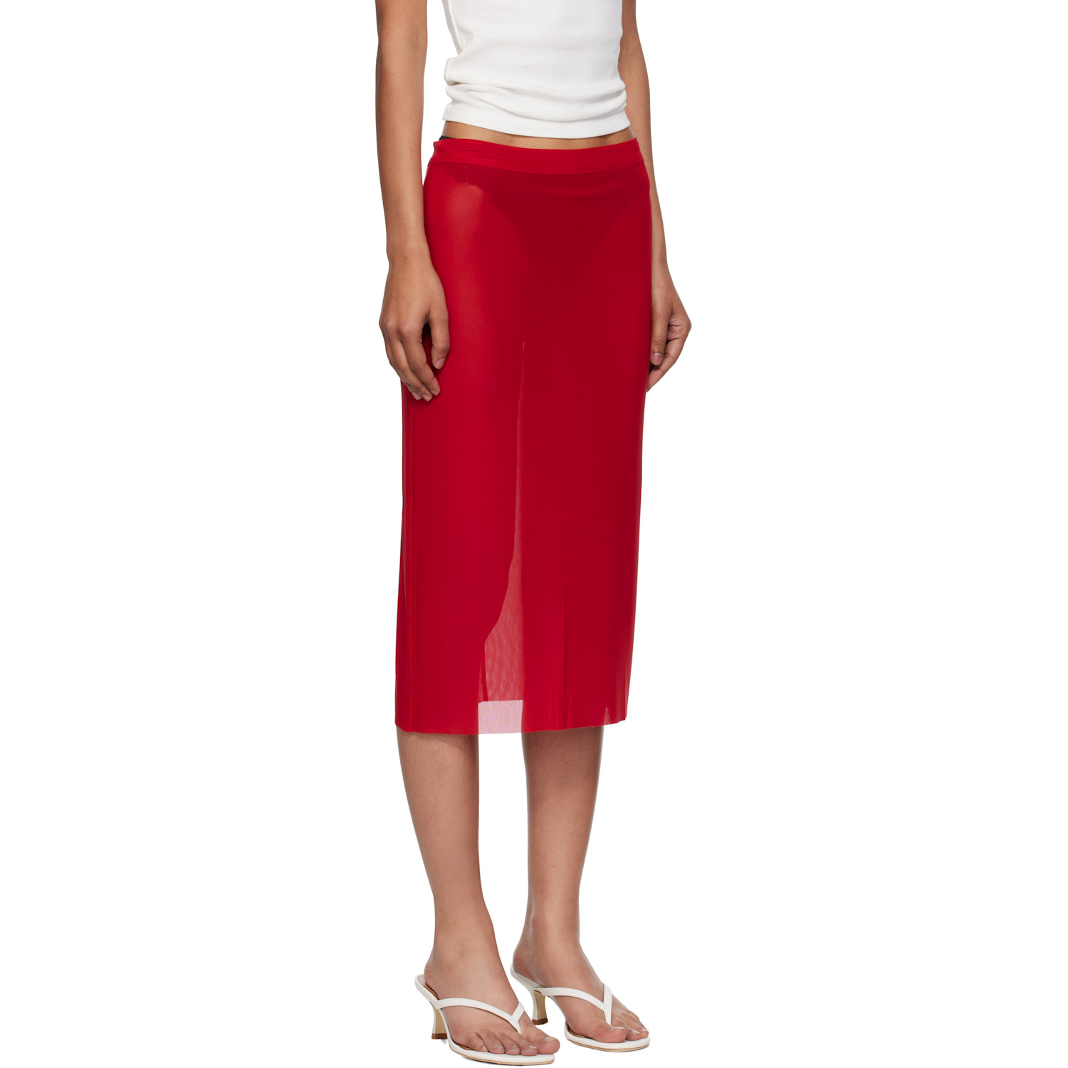  The Frankie Shop Red Suva Sheer Midi Skirt 