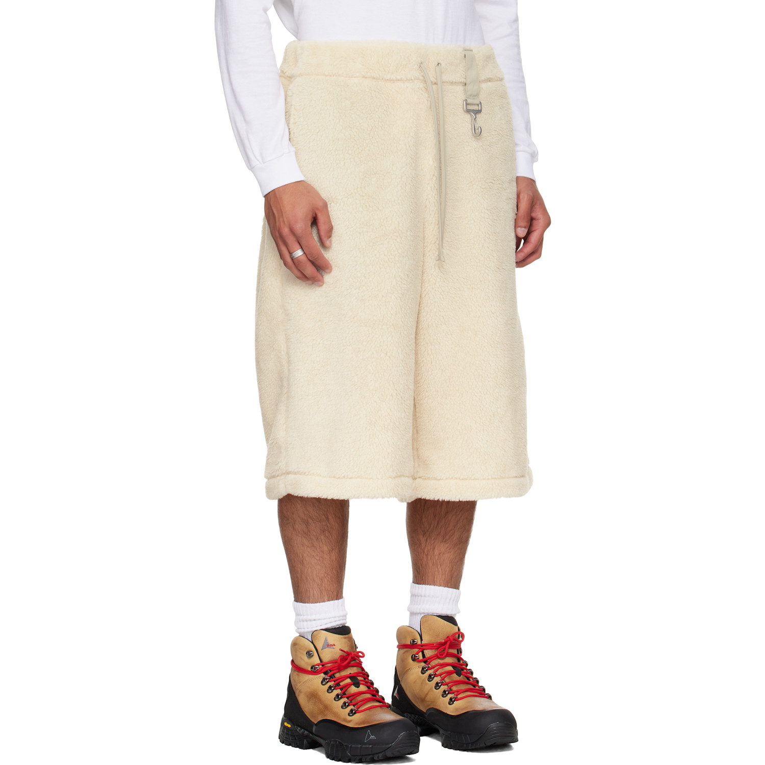  Reese Cooper Beige Sherpa Fleece Wide Leg Shorts 